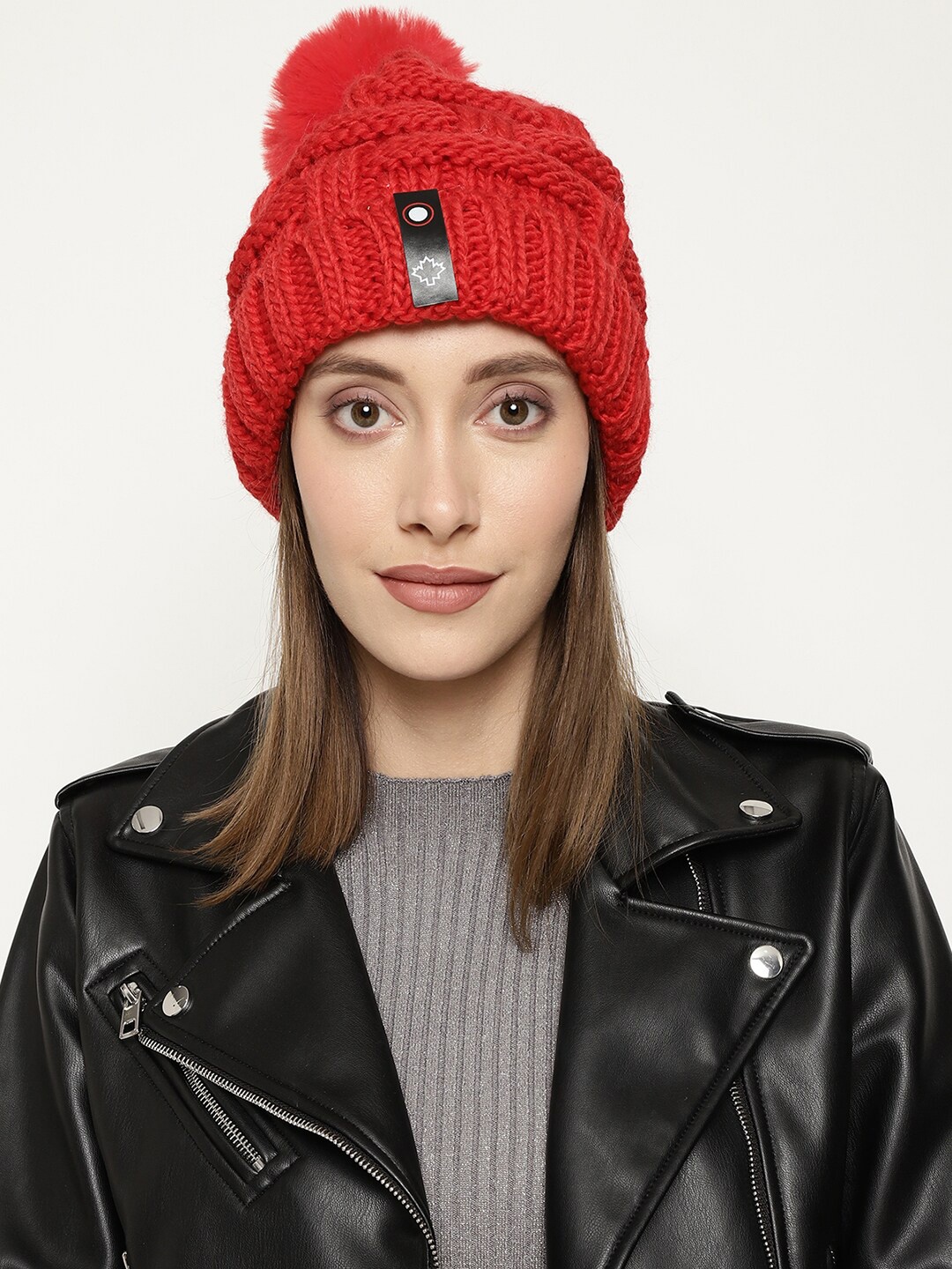

Roadster Women Red Self-Design Winter Woolen Beanie