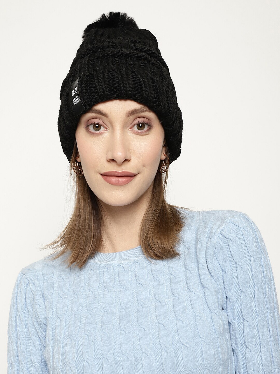 

Roadster Women Black Self-Design Beanie Woolen Caps