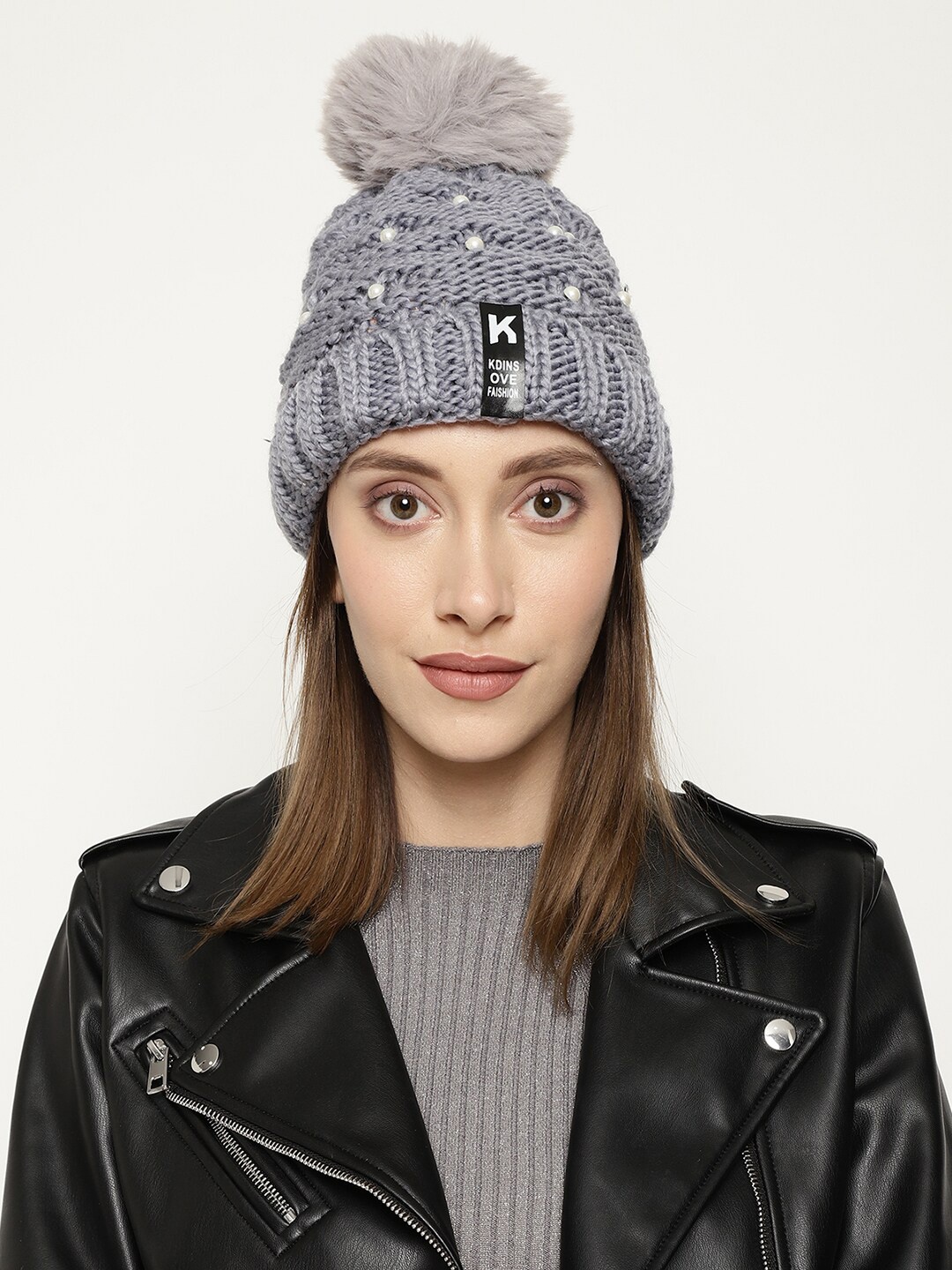 

Roadster Women Grey Embellished Winter Woolen Beanie