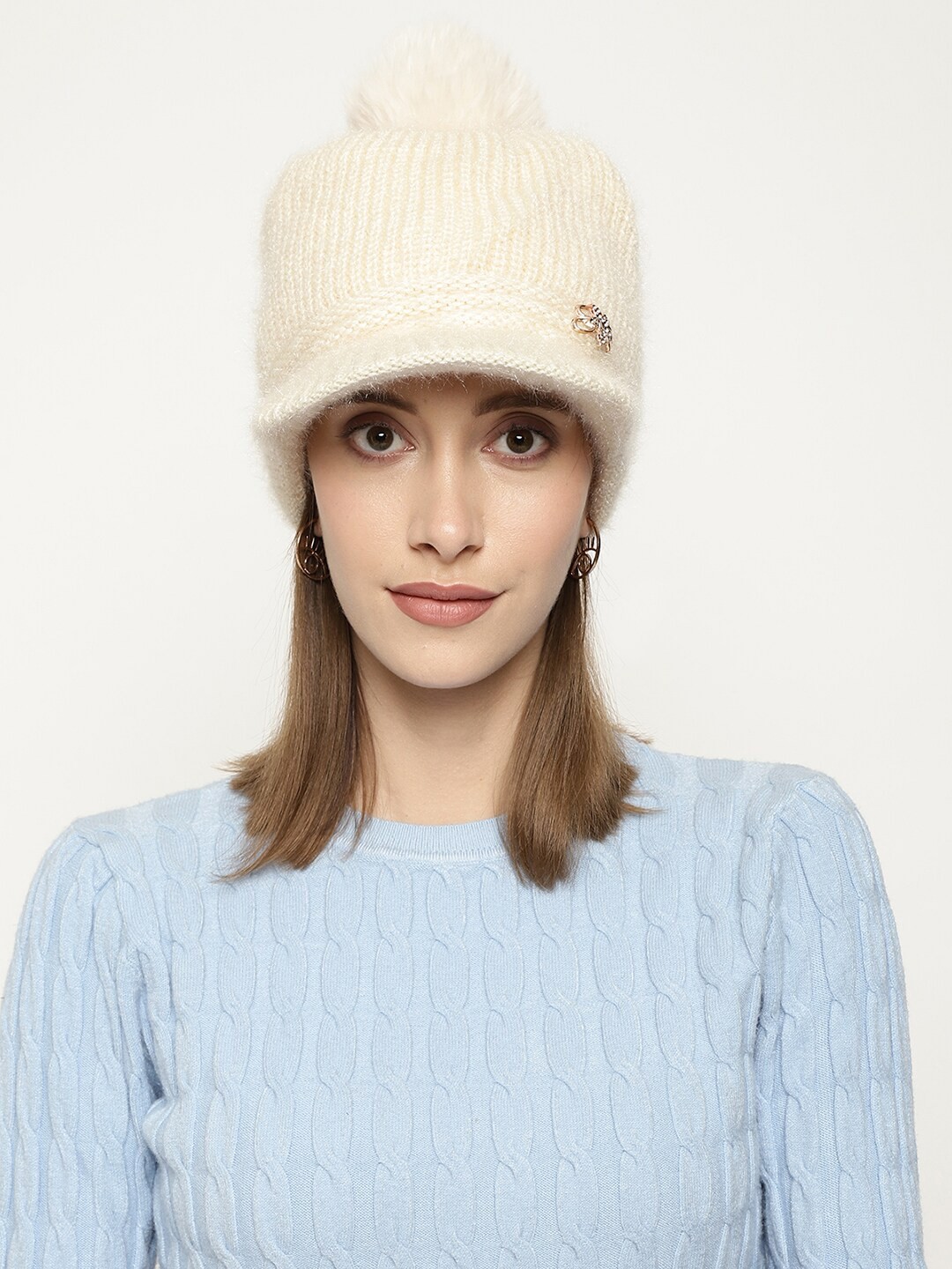 

Roadster Women Cream Colored Self-Design Woolen Beanie Visor Cap