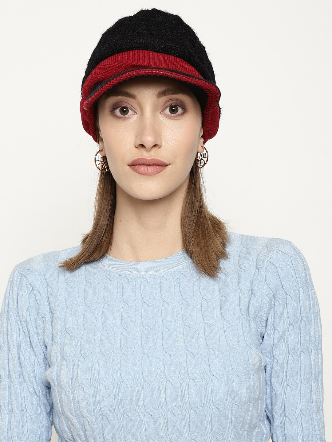 

Roadster Women Red & Black Self-Design Woolen Visor Cap