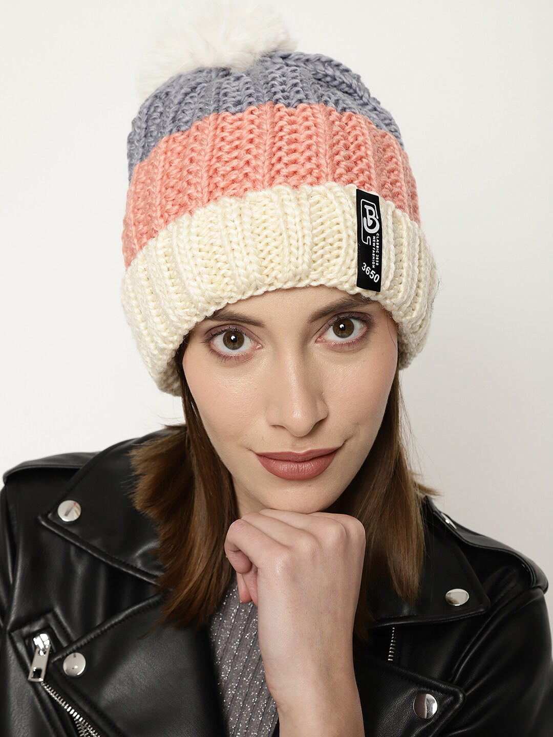 

Roadster Women Red & Blue Self-Design Woolen Beanie Cap