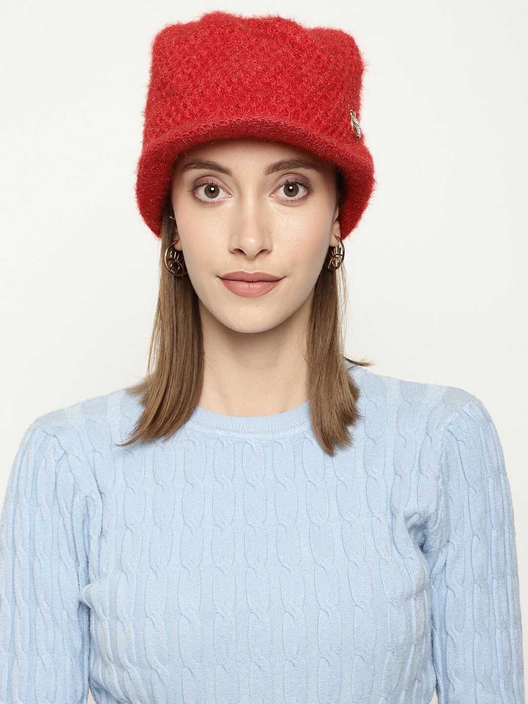 

Roadster Women Red Self-Design Winter Woolen Visor Cap