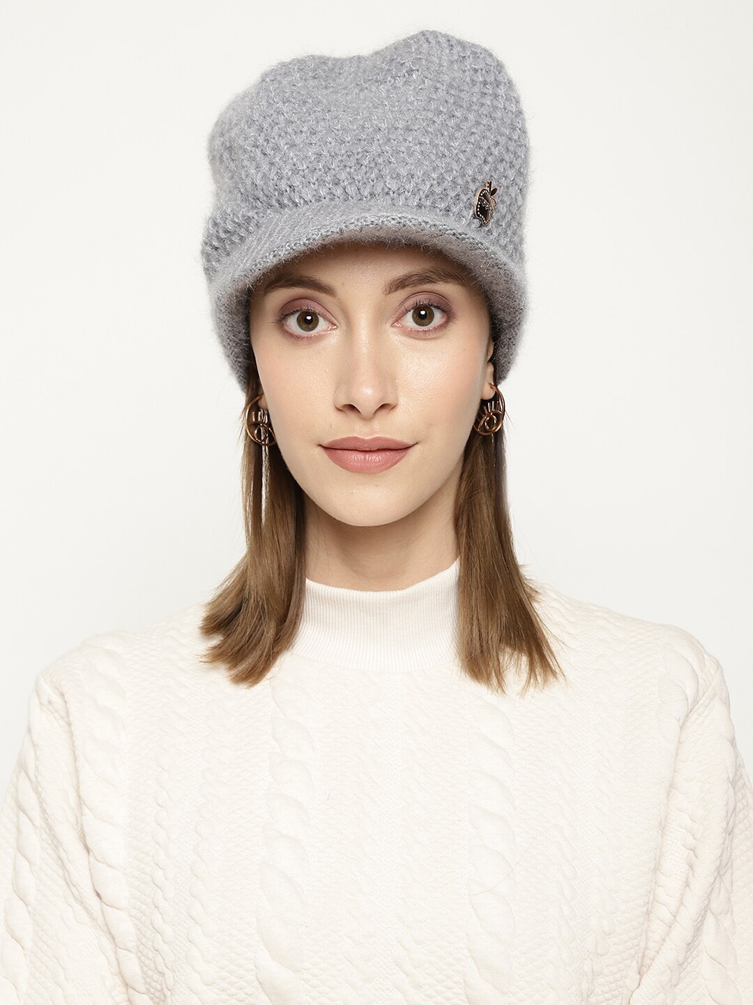 

Roadster Women Grey Self-Design Woolen Visor Caps