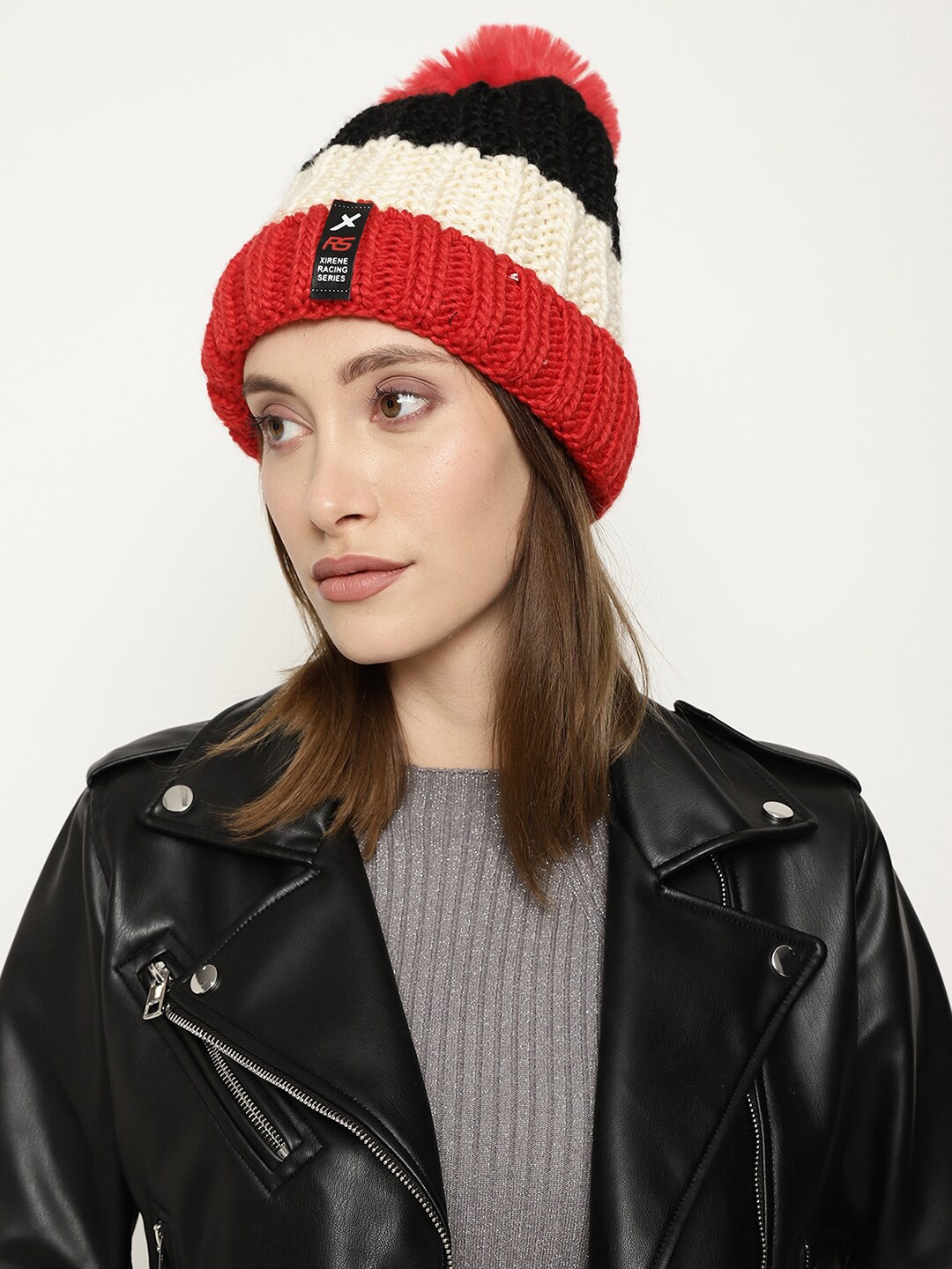 

Roadster Women Red & Cream Colored Self-Design Woolen Beanie Cap