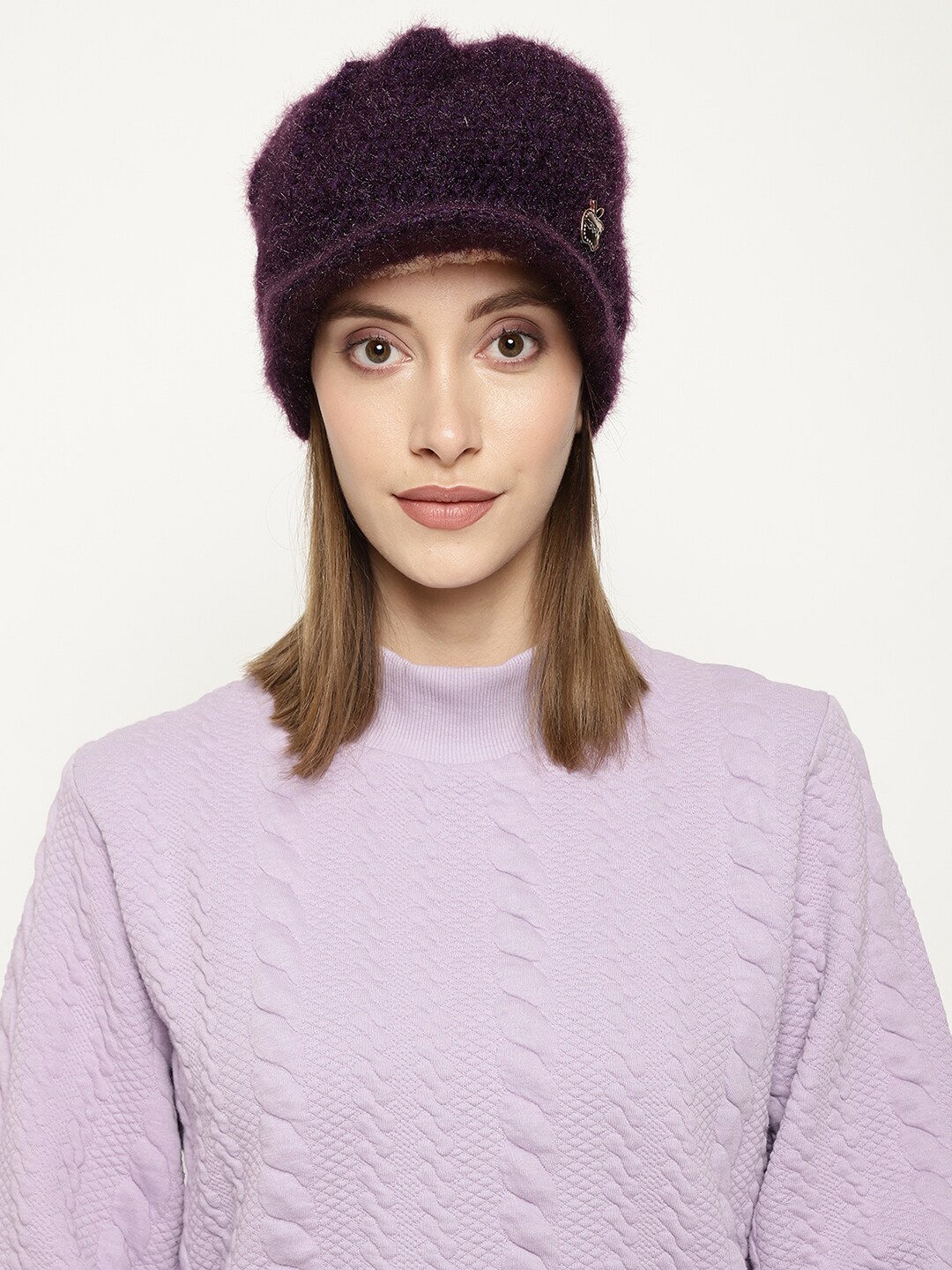 

Roadster Women Purple Self-Design Winter Woolen Visor Cap