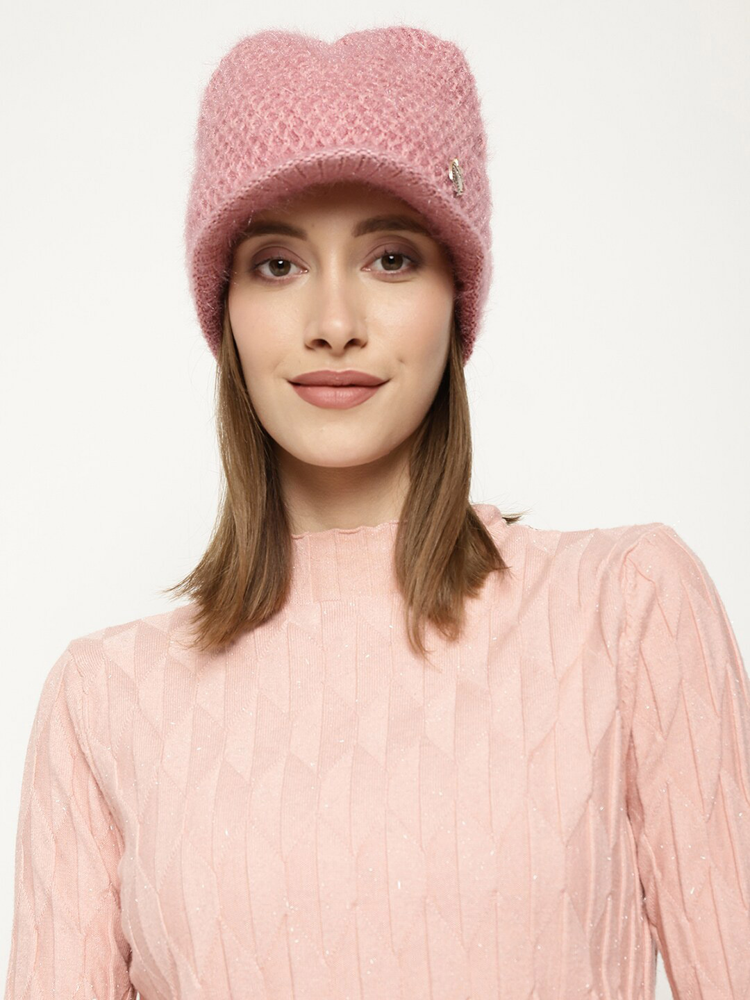 

Roadster Women Pink Self-Design Woolen Visor Cap