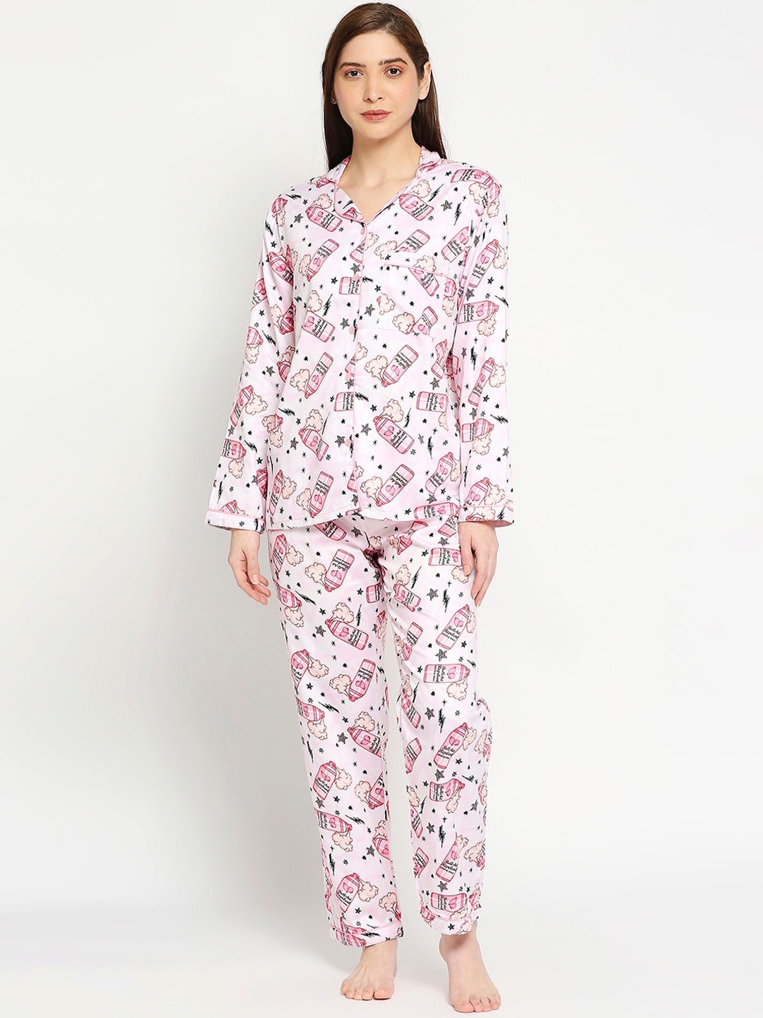 

Pyjama Party Women Printed Cotton Night suit, Pink