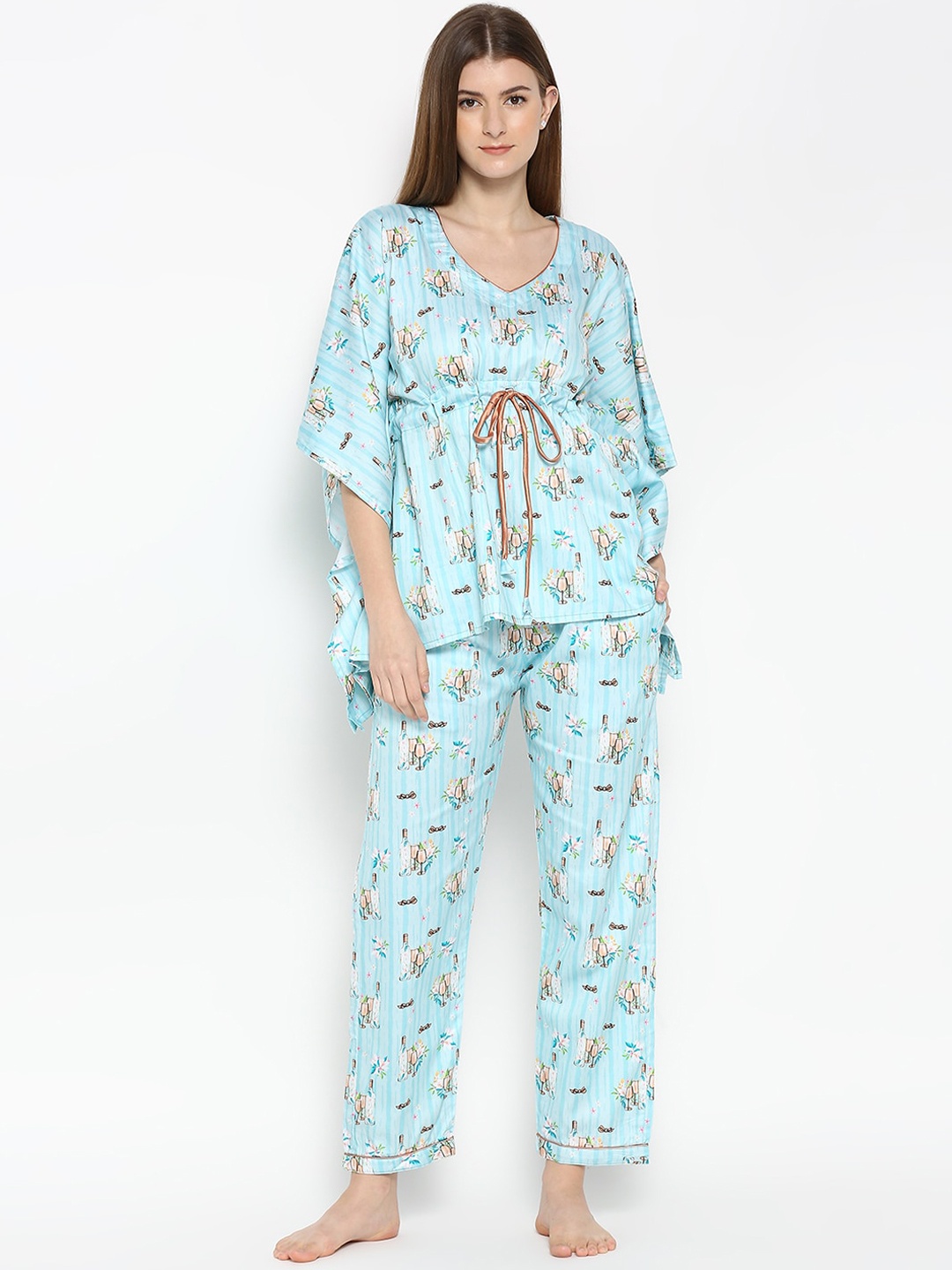 

Pyjama Party Women Printed Cotton Night suit, Blue