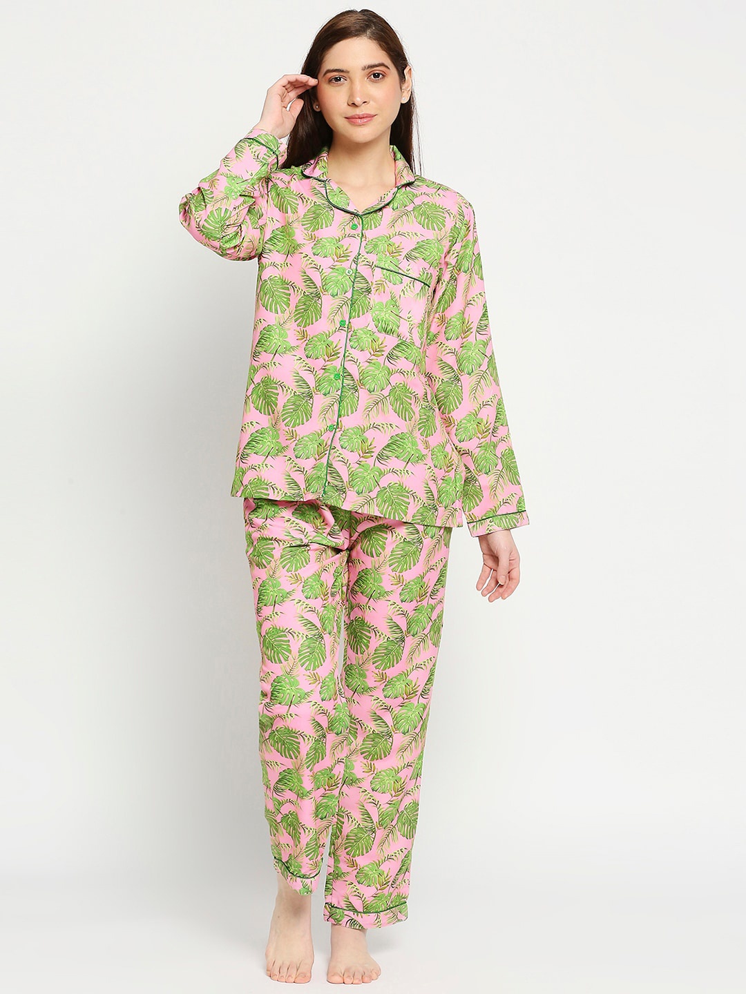 

Pyjama Party Women Printed Night suit, Peach