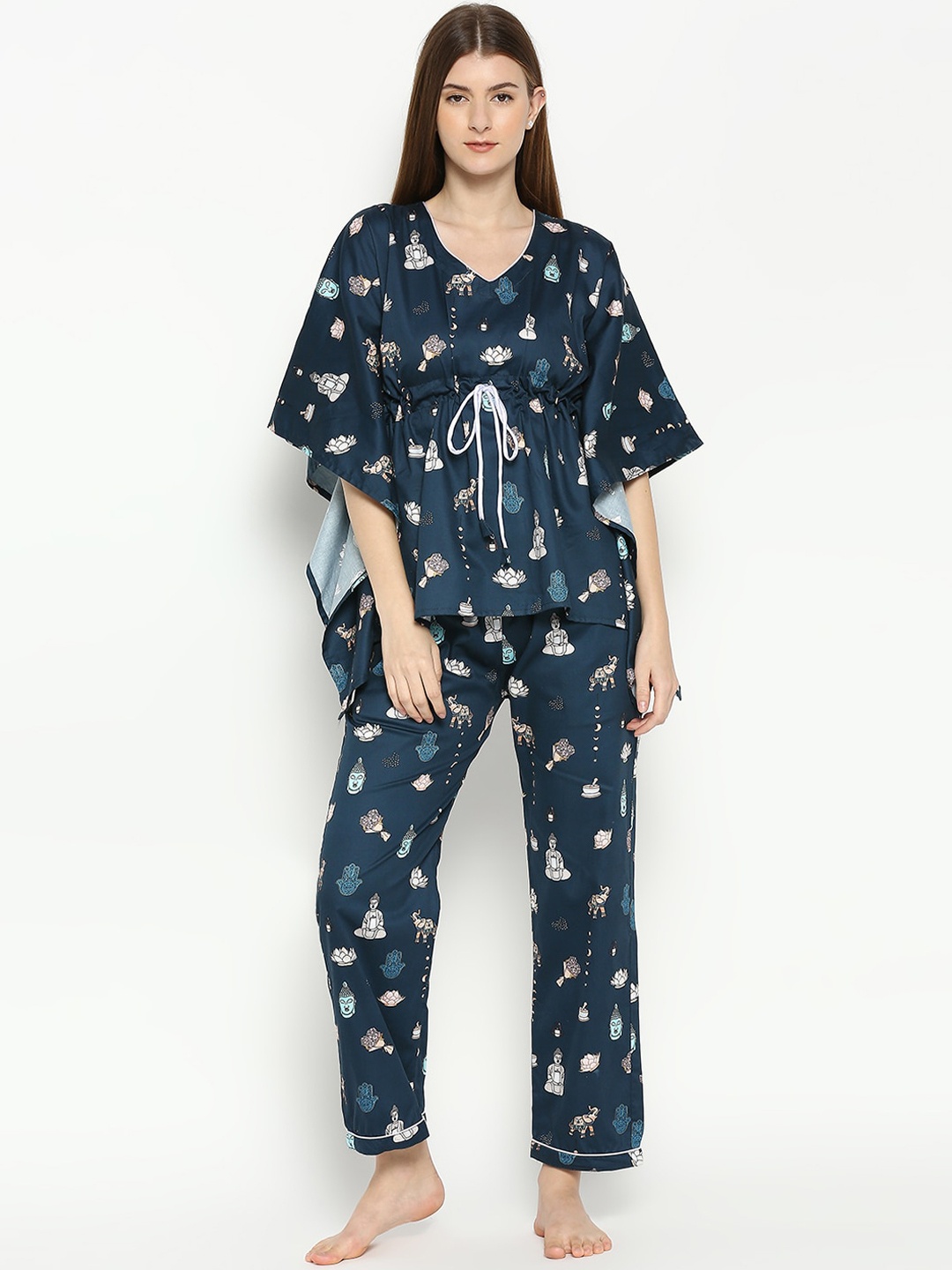 

Pyjama Party Women Printed Cotton Night suit, Blue