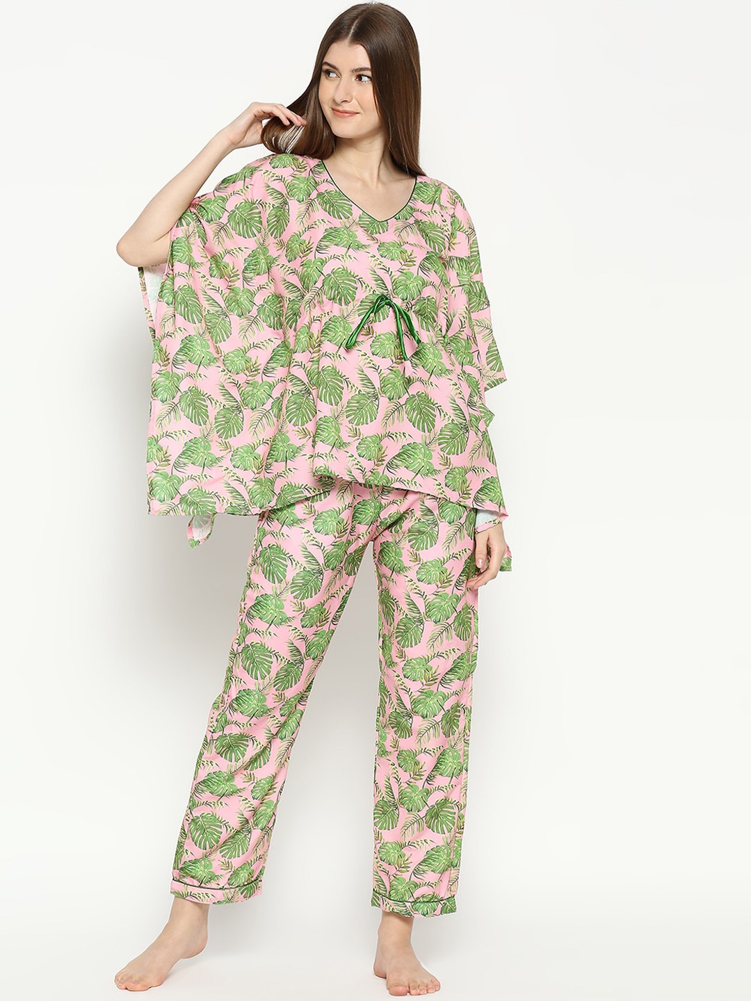 

Pyjama Party Women Cotton Blend Printed Night suit, Peach