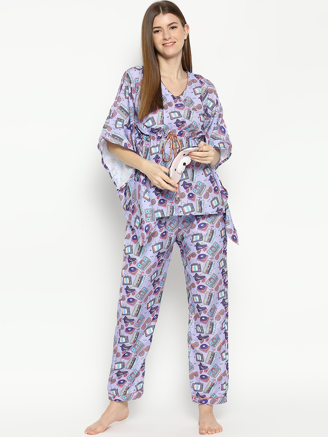 

Pyjama Party Women Printed Cotton Night suit, Lavender
