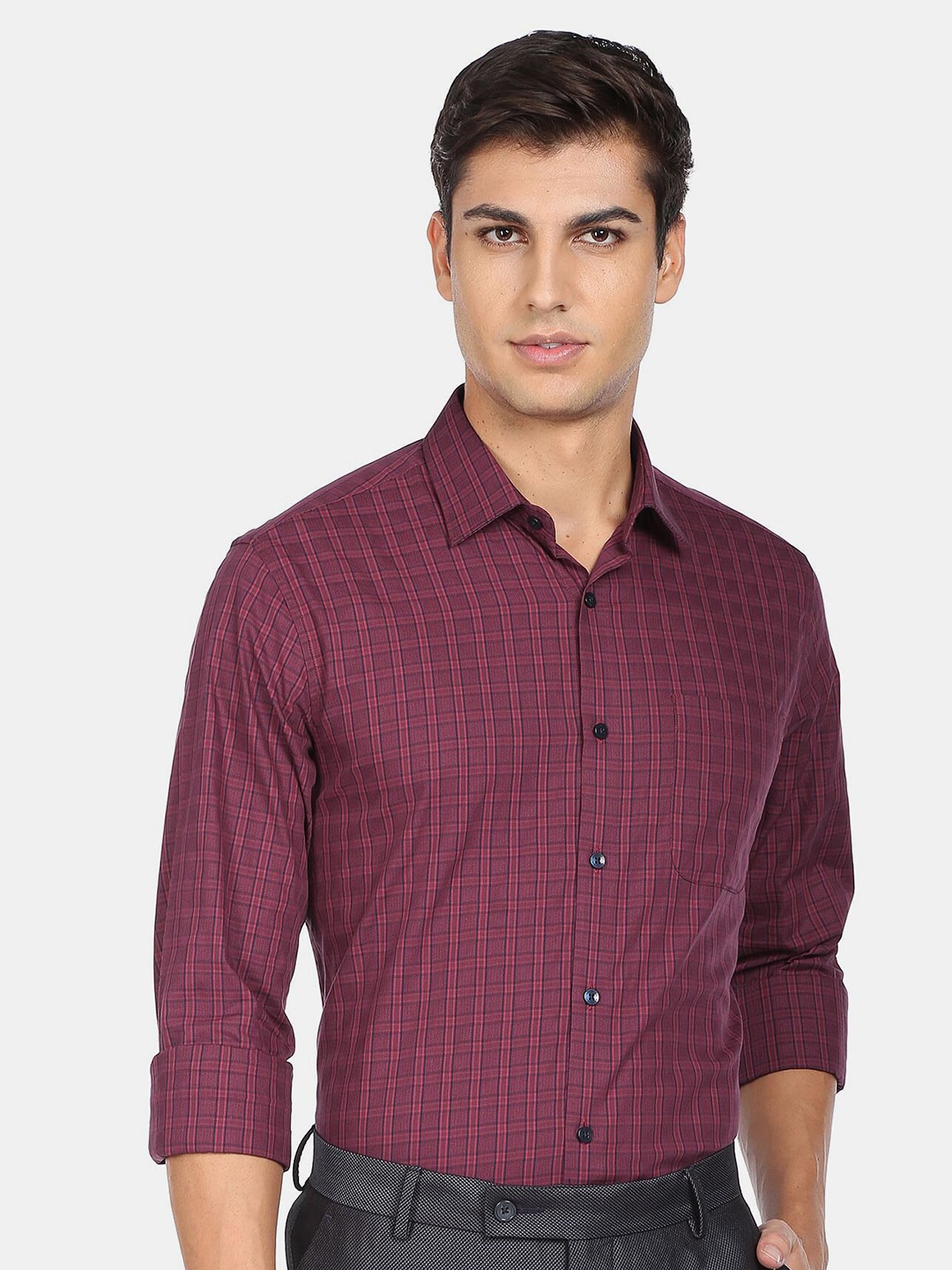 

AD By Arvind Men Cotton Grid Tattersall Checks Checked Formal Shirt, Maroon