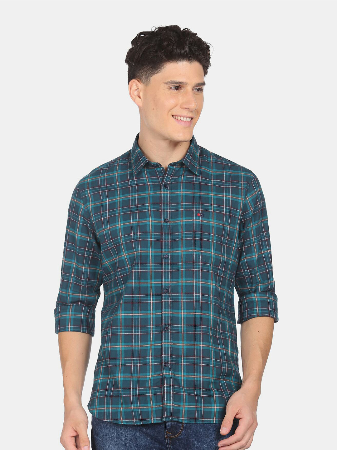 

AD By Arvind Men Slim Fit Tartan Checks Checked Casual Shirt, Green