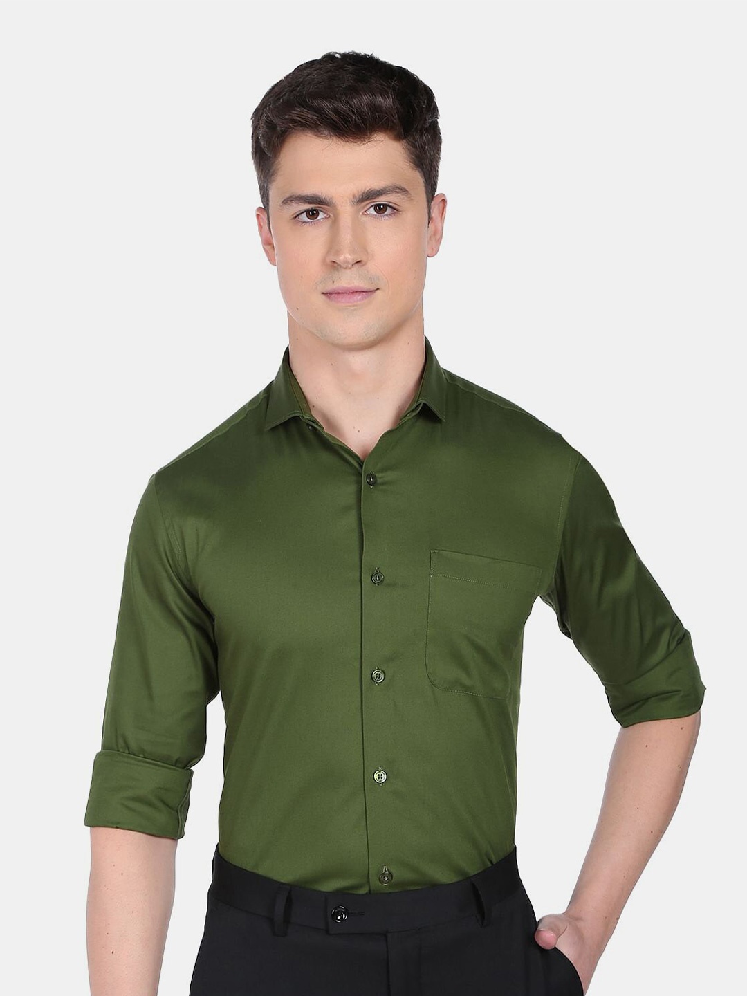 

AD By Arvind Men Olive Green Slim Fit Formal Shirt