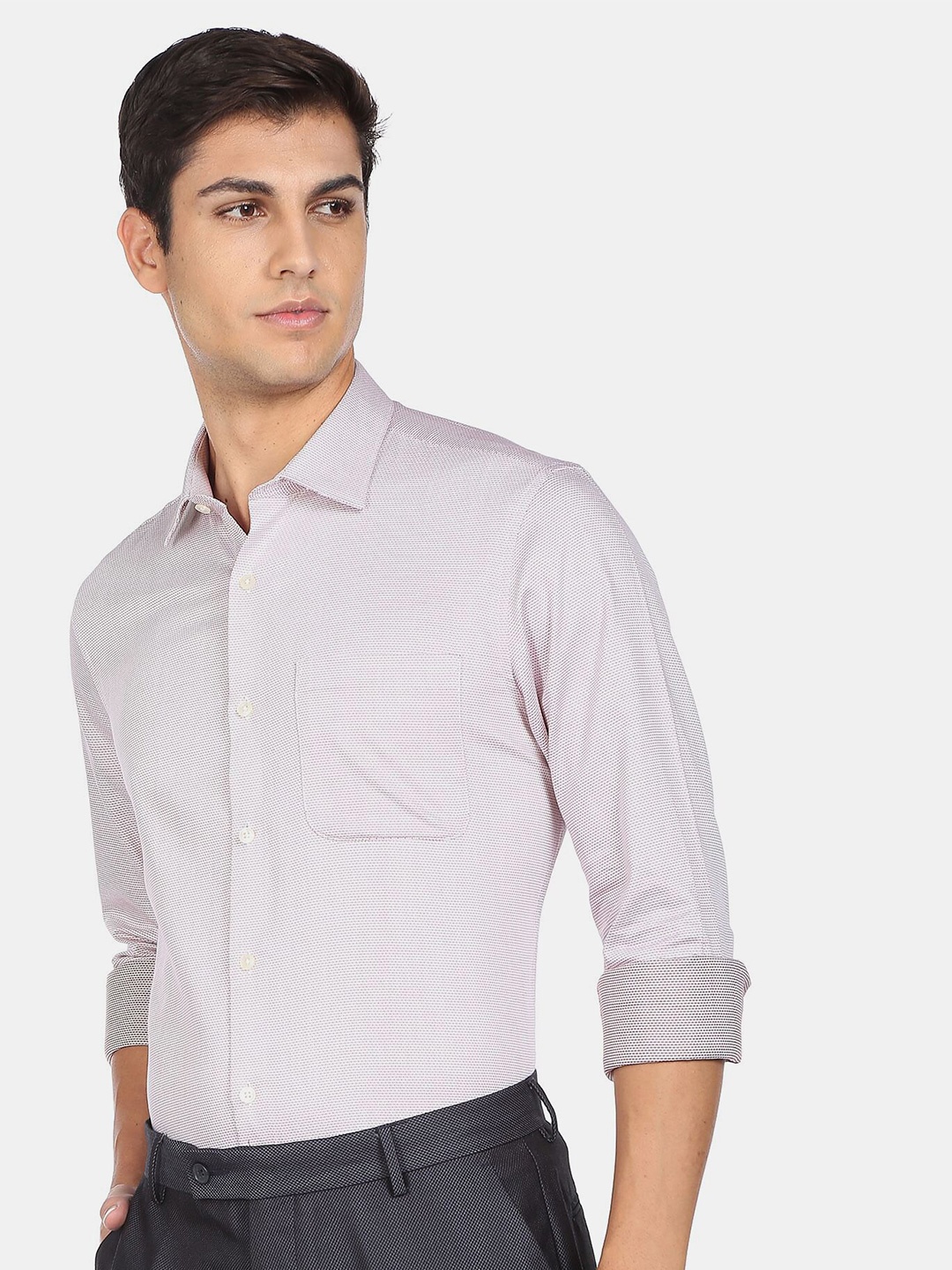 

AD By Arvind Men White & Maroon Printed Pure Cotton Formal Shirt