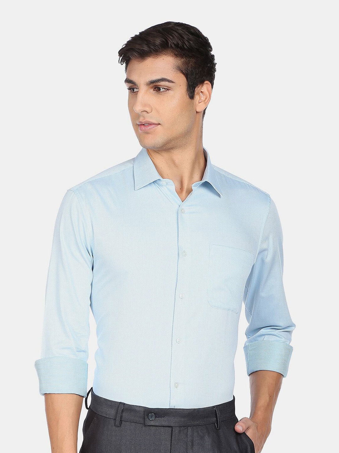 

AD By Arvind Men Printed Pure Cotton Formal Shirt, Blue