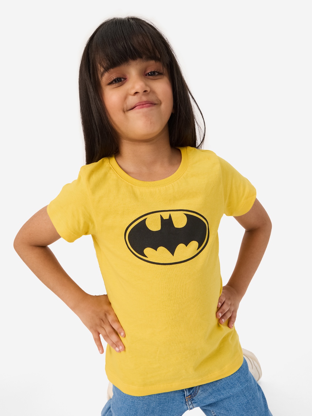 

The Souled Store Girls Mustard Yellow Batman Printed Cotton T-shirt