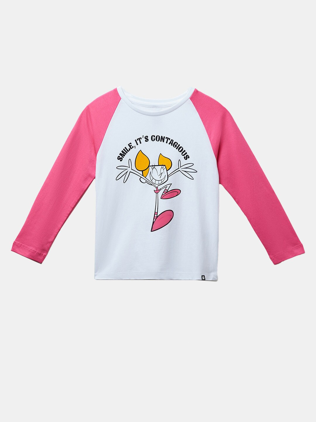 

The Souled Store Girls White & Pink Printed Cotton T-shirt