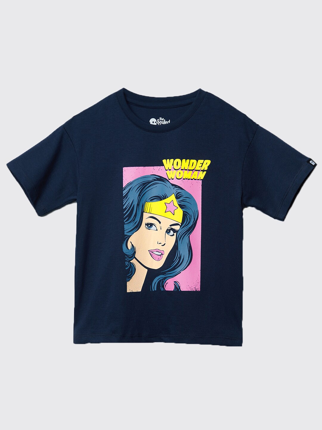 

The Souled Store Girls Navy Blue Wonder Woman Printed Cotton Oversized T-shirt