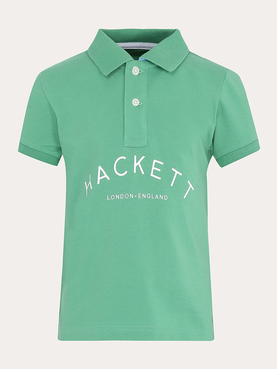 

HACKETT LONDON Boys Green Typography Striped Polo Collar Pure Cotton T-shirt