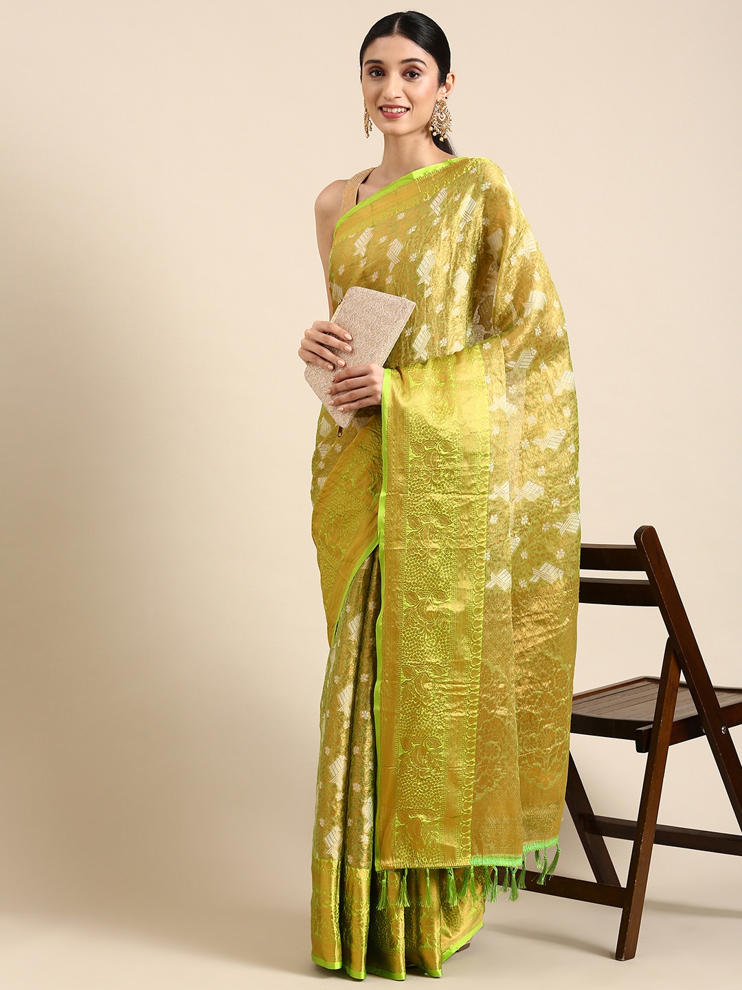 

MARGI DESIGNERS Woven Design Zari Art Silk Kanjeevaram Saree, Green