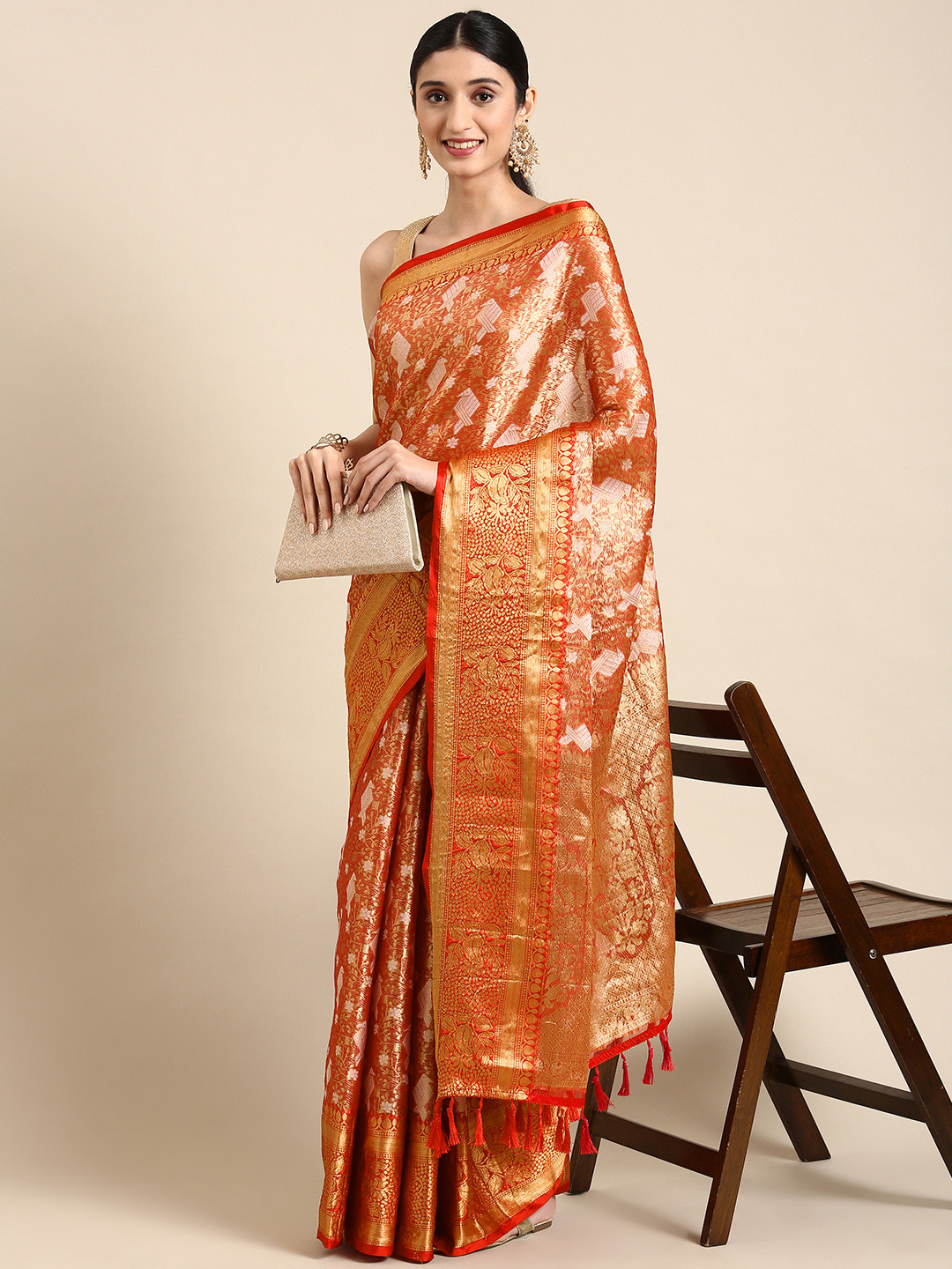 

MARGI DESIGNERS Woven Design Zari Art Silk Kanjeevaram Saree, Red