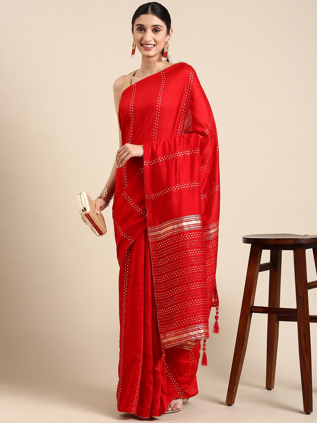 

MARGI DESIGNERS Woven Design Gotta Patti Banarasi Saree, Red