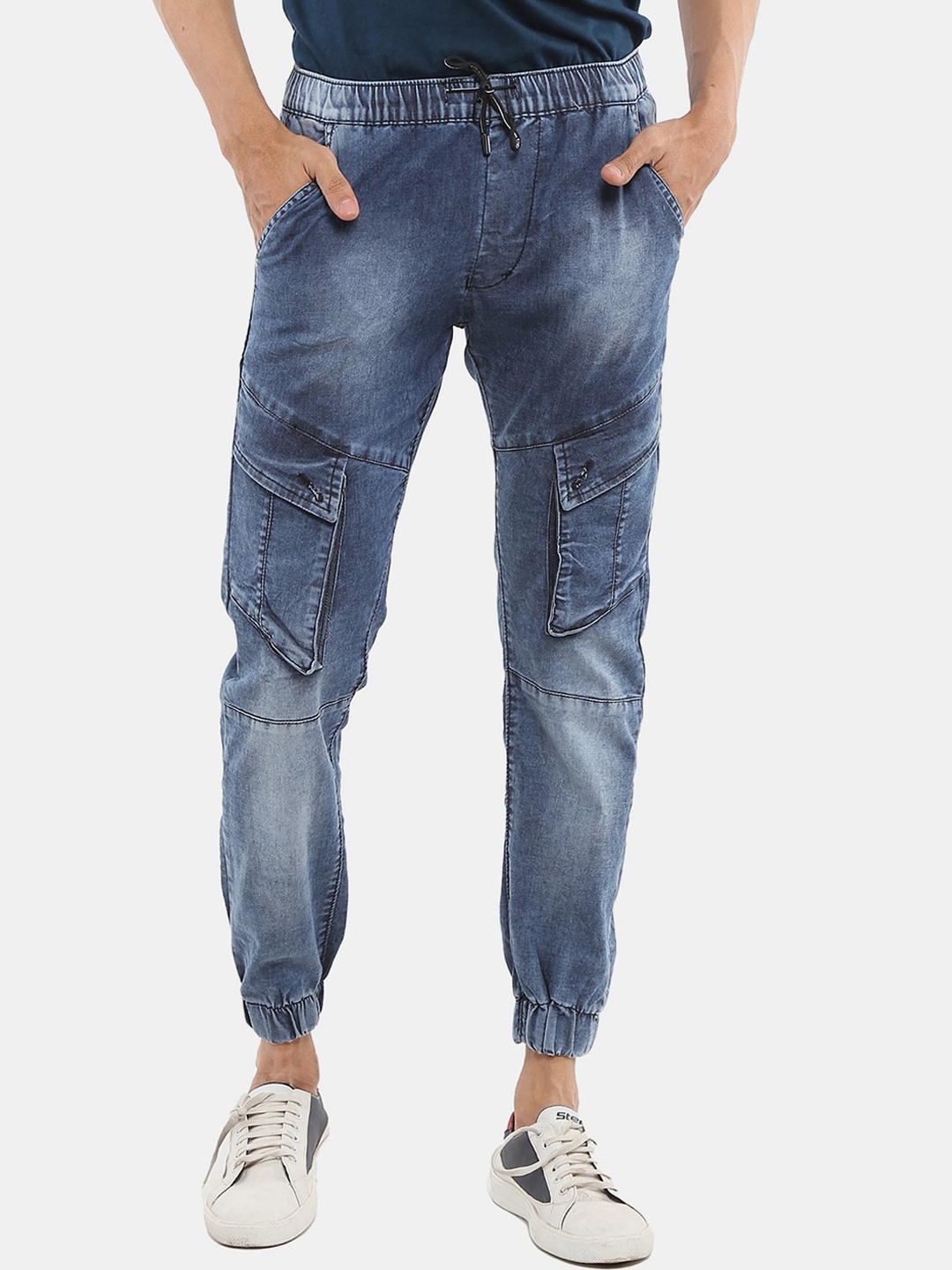 

V-Mart Men Drawstring Dyed Cotton Joggers, Blue