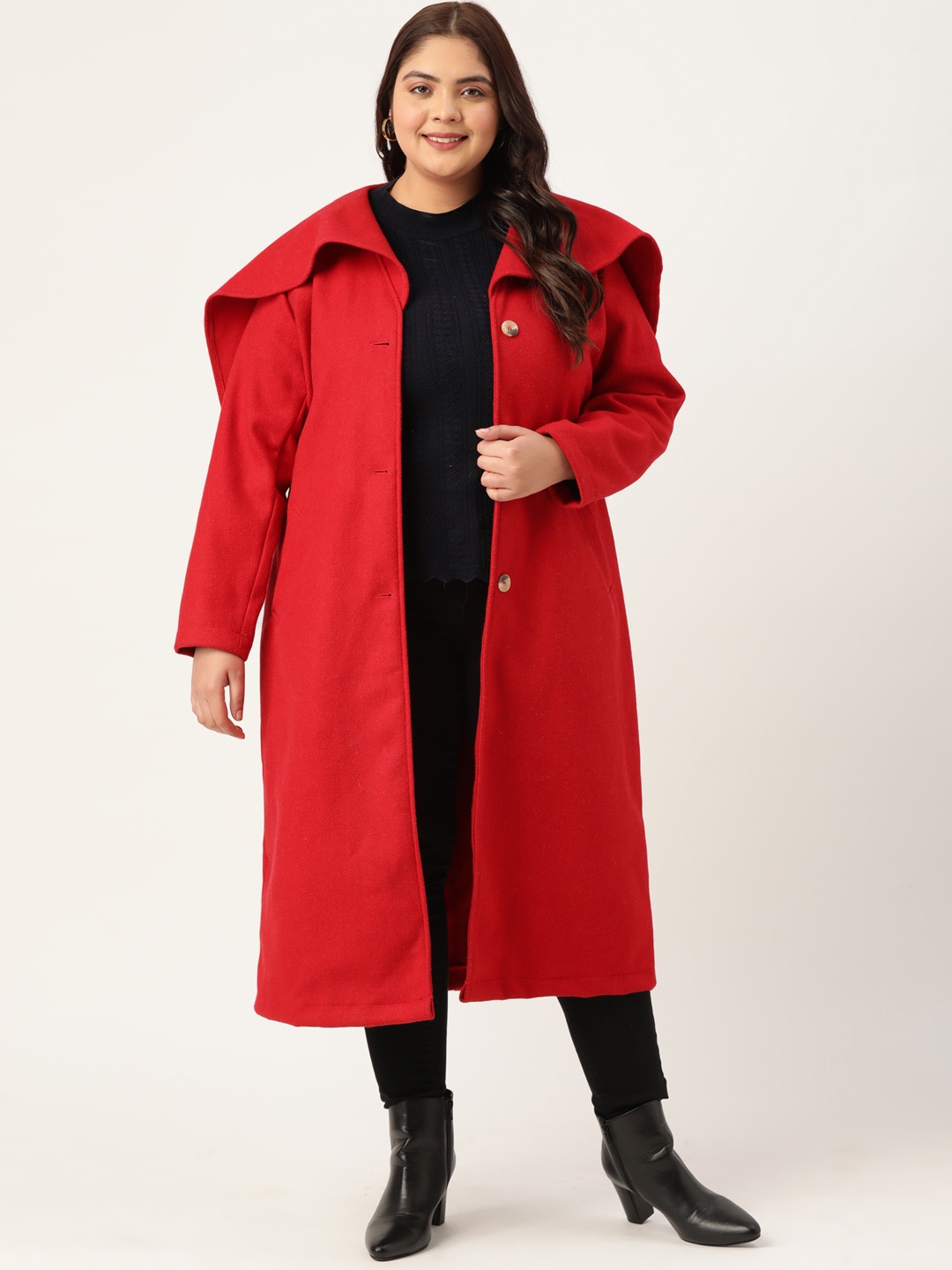 

theRebelinme Women Plus Size Longline Overcoat, Red