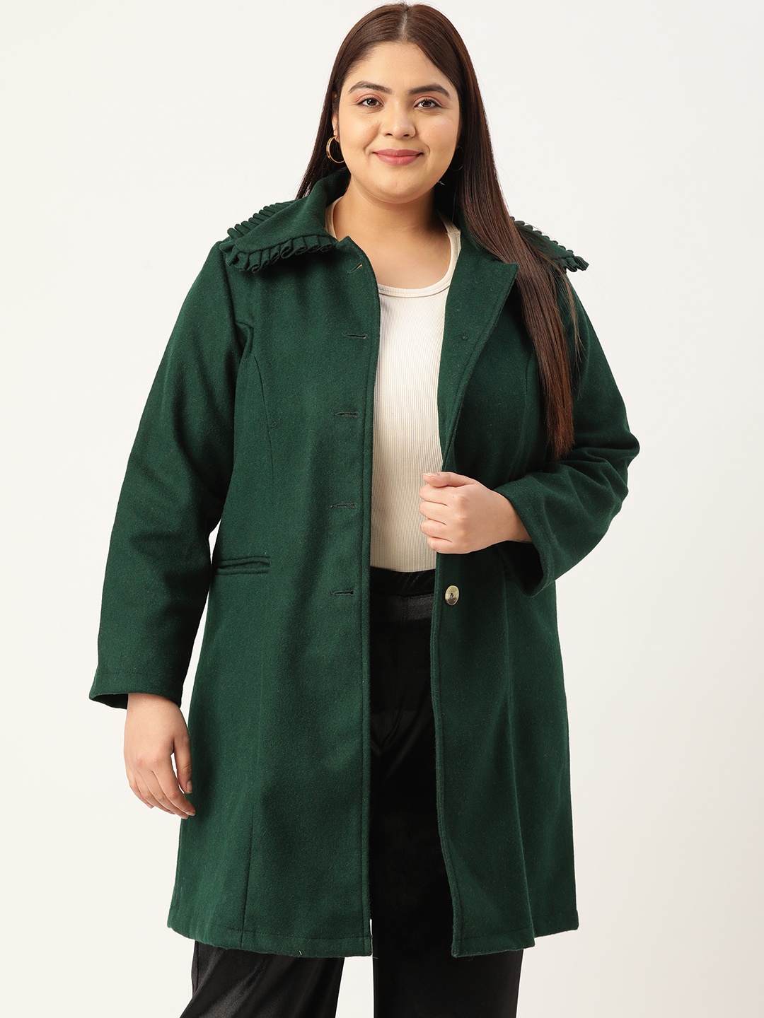 

theRebelinme Plus Size Women Solid Longline Overcoat, Green