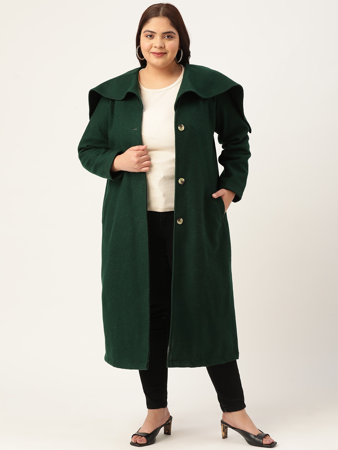 

theRebelinme Women Plus Size Longline Overcoat, Green
