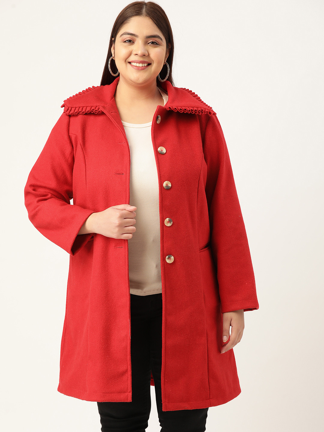 

theRebelinme Plus Size Women Solid Longline Overcoat, Red