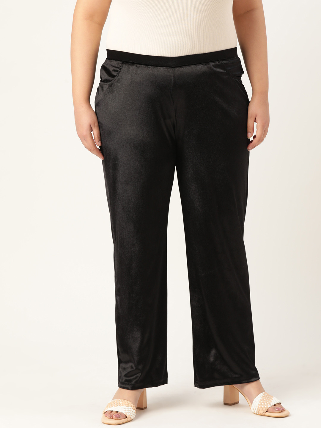 

theRebelinme Women Relaxed High-Rise Easy Wash Trousers, Black
