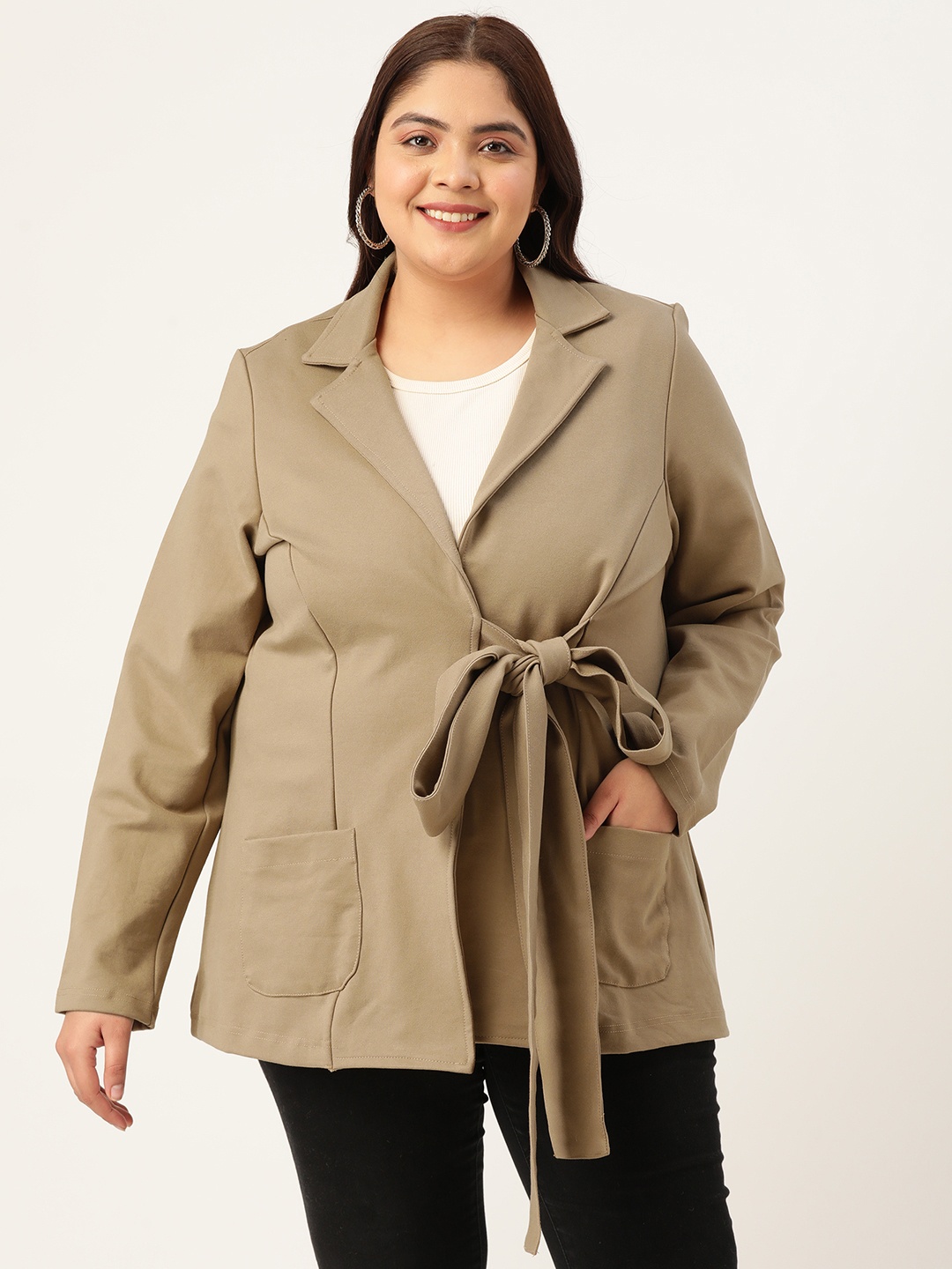 

theRebelinme Plus Size Women Tie-Up Shrug, Beige
