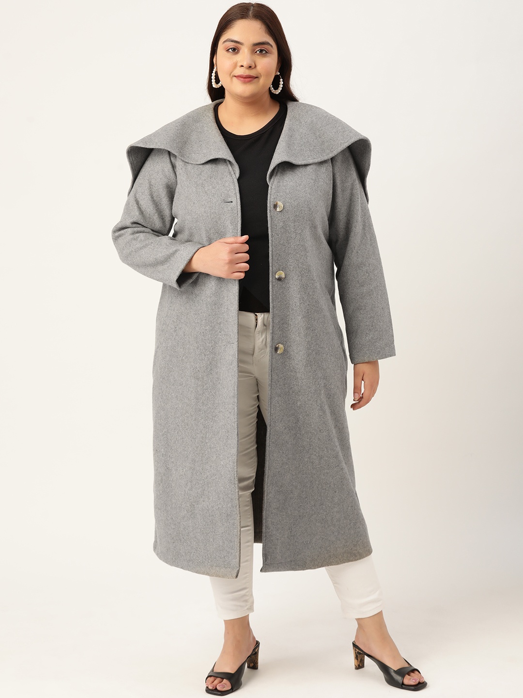 

theRebelinme Women Plus Size Longline Overcoat, Grey