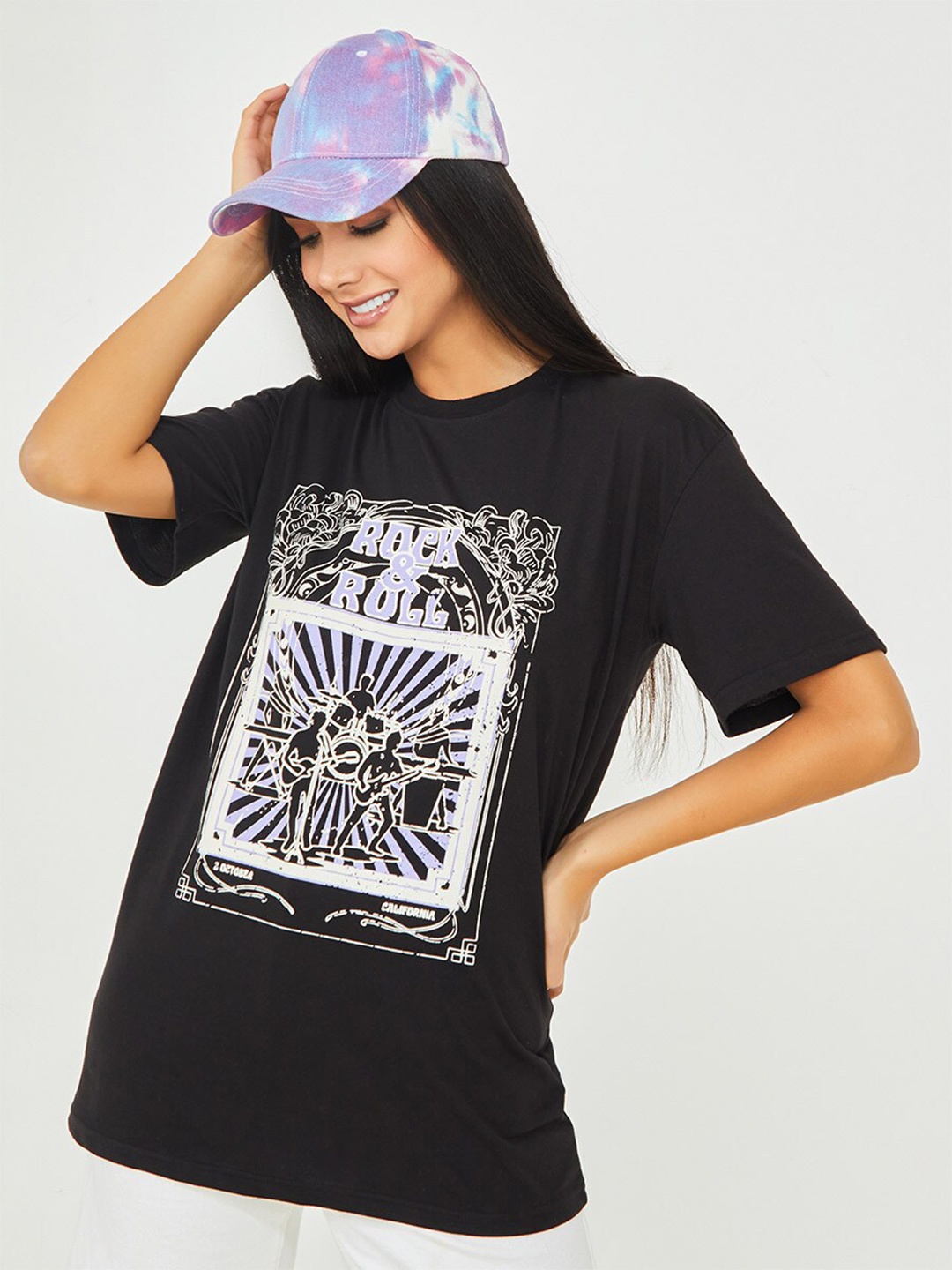 

Styli Women Black Printed Cotton T-shirt