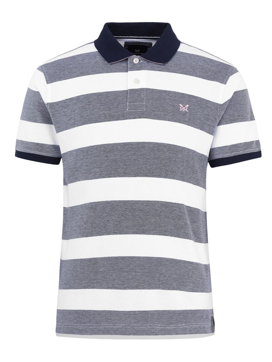 

Crew Clothing Men Navy Blue Striped Polo Collar Pure Cotton T-shirt