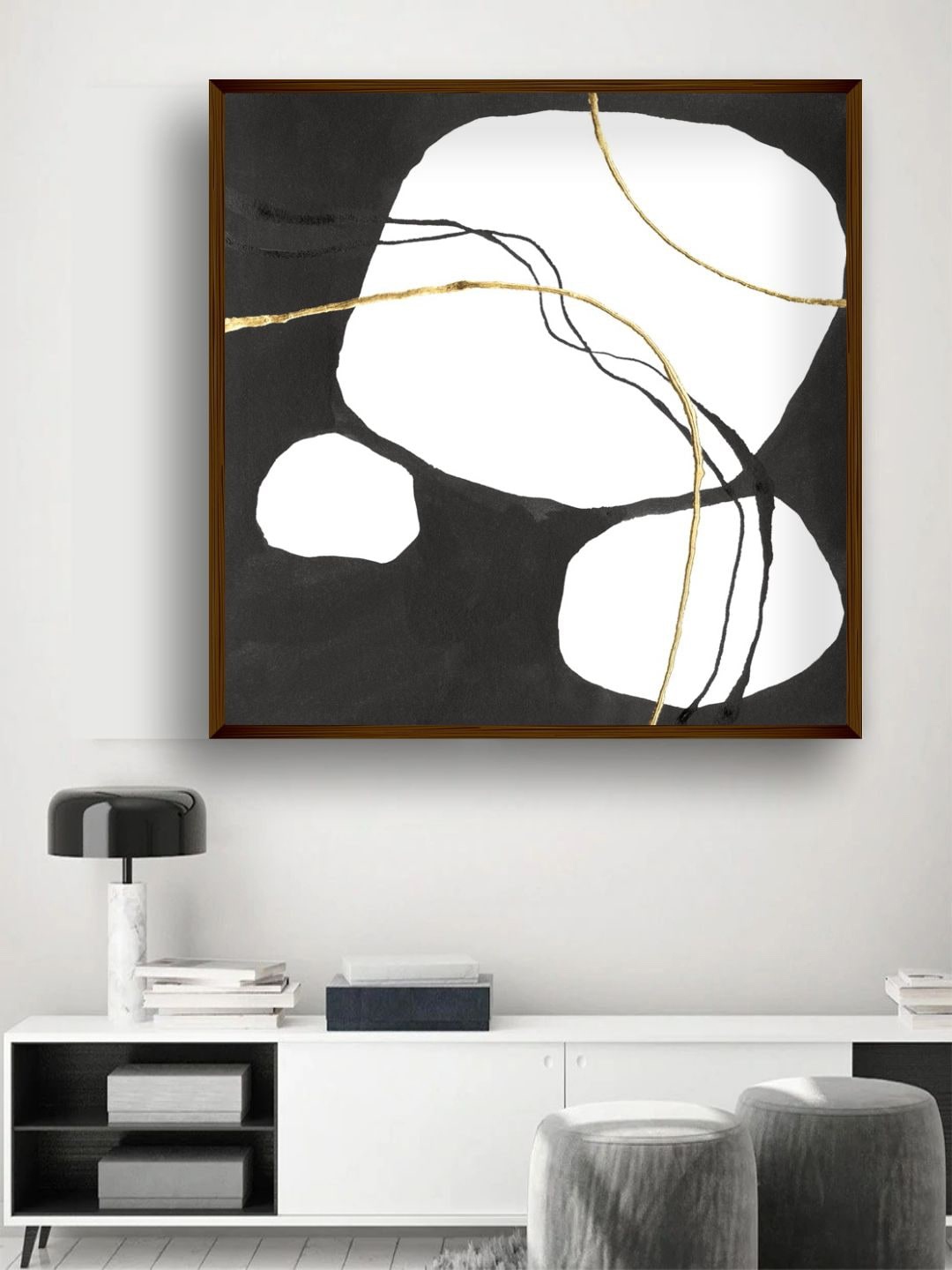 

The Art House White & Black Abstract Framed Wall Painting