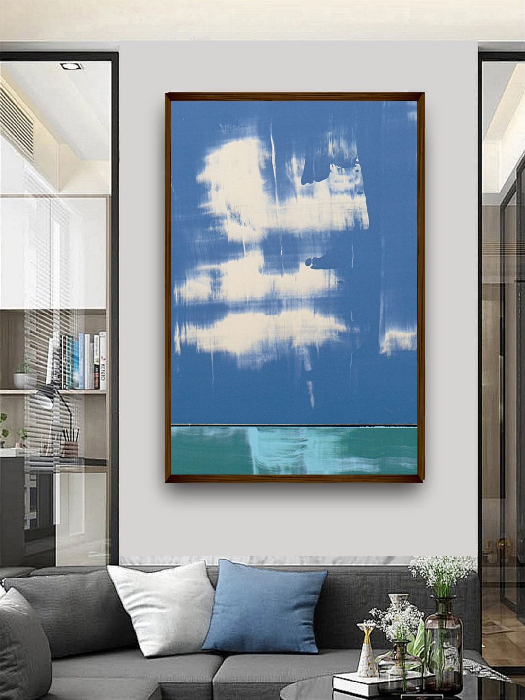 

The Art House Blue & White Abstract Framed Wall Painting