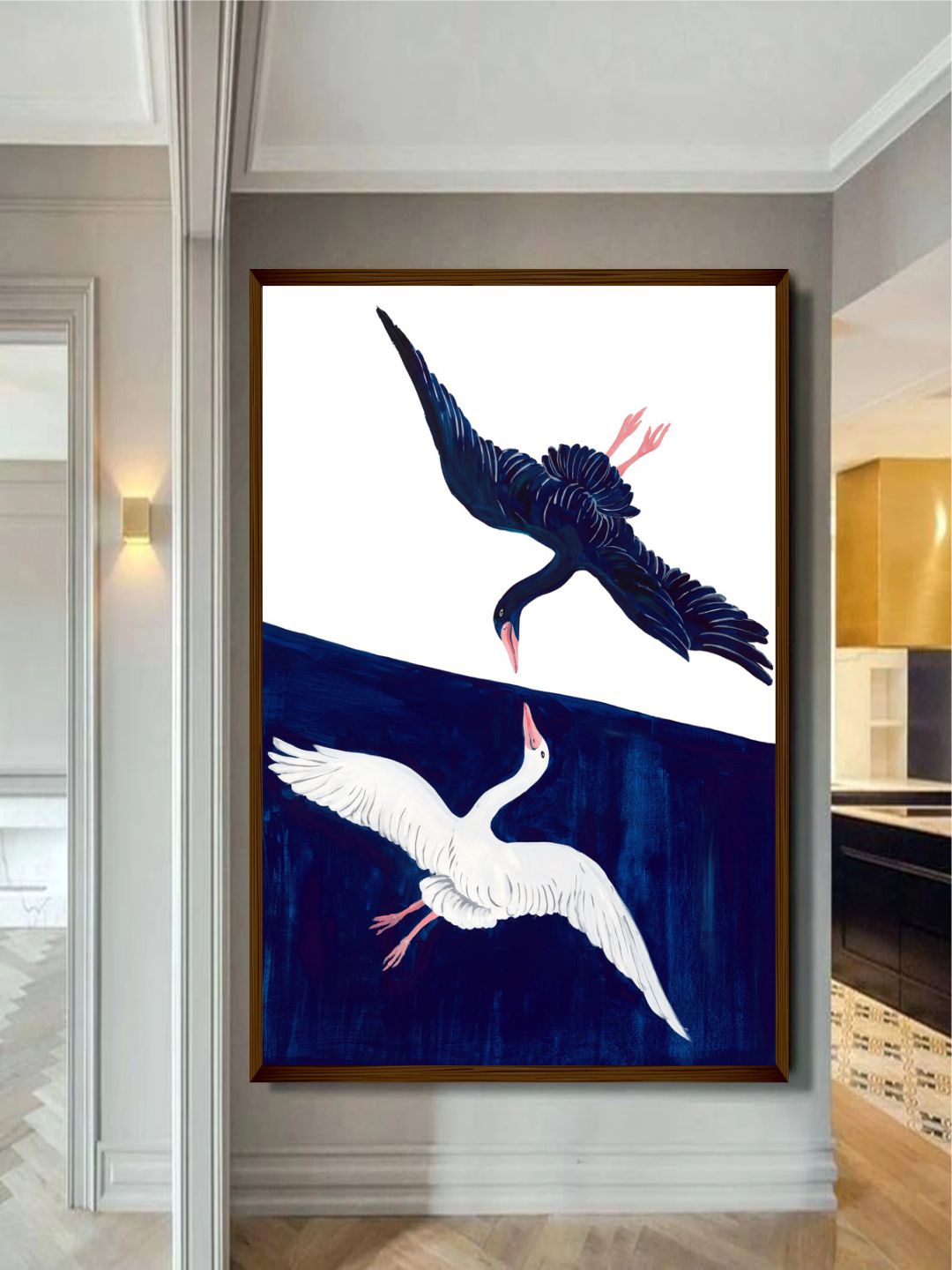 

The Art House White & Blue Bird Framed Wall Painting