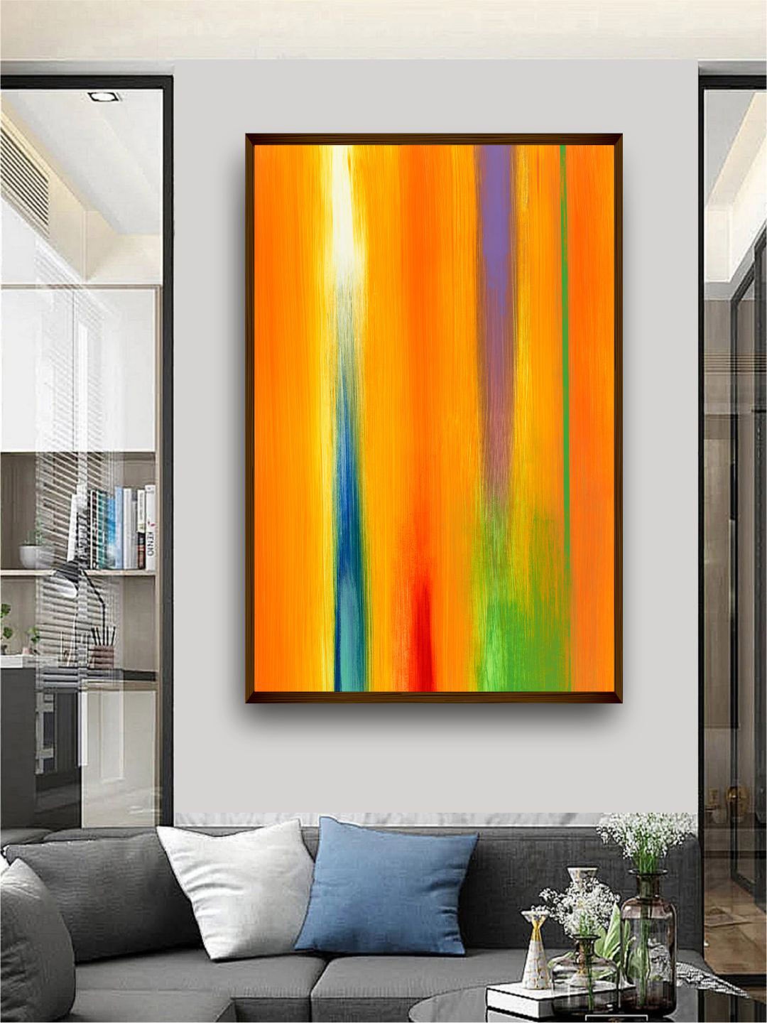 

The Art House Orange-Colored & Blue Abstract Framed Wall Painting