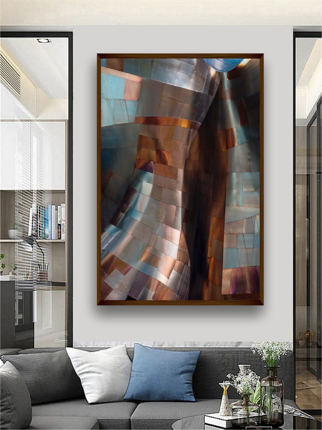 

The Art House Copper Toned & Blue Abstract Framed Wall Painting