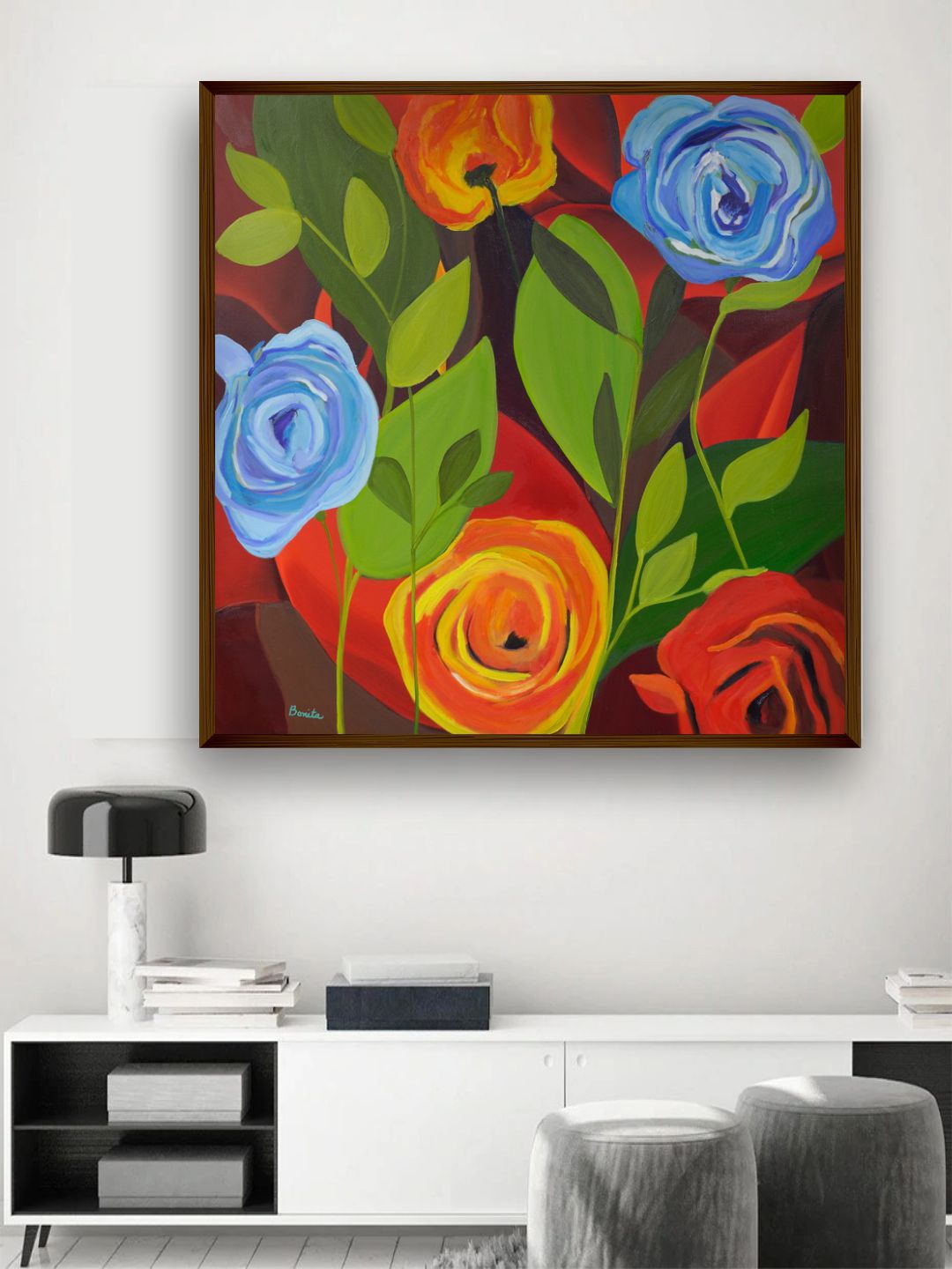 

The Art House Green & Orange Floral Painting Wall Art