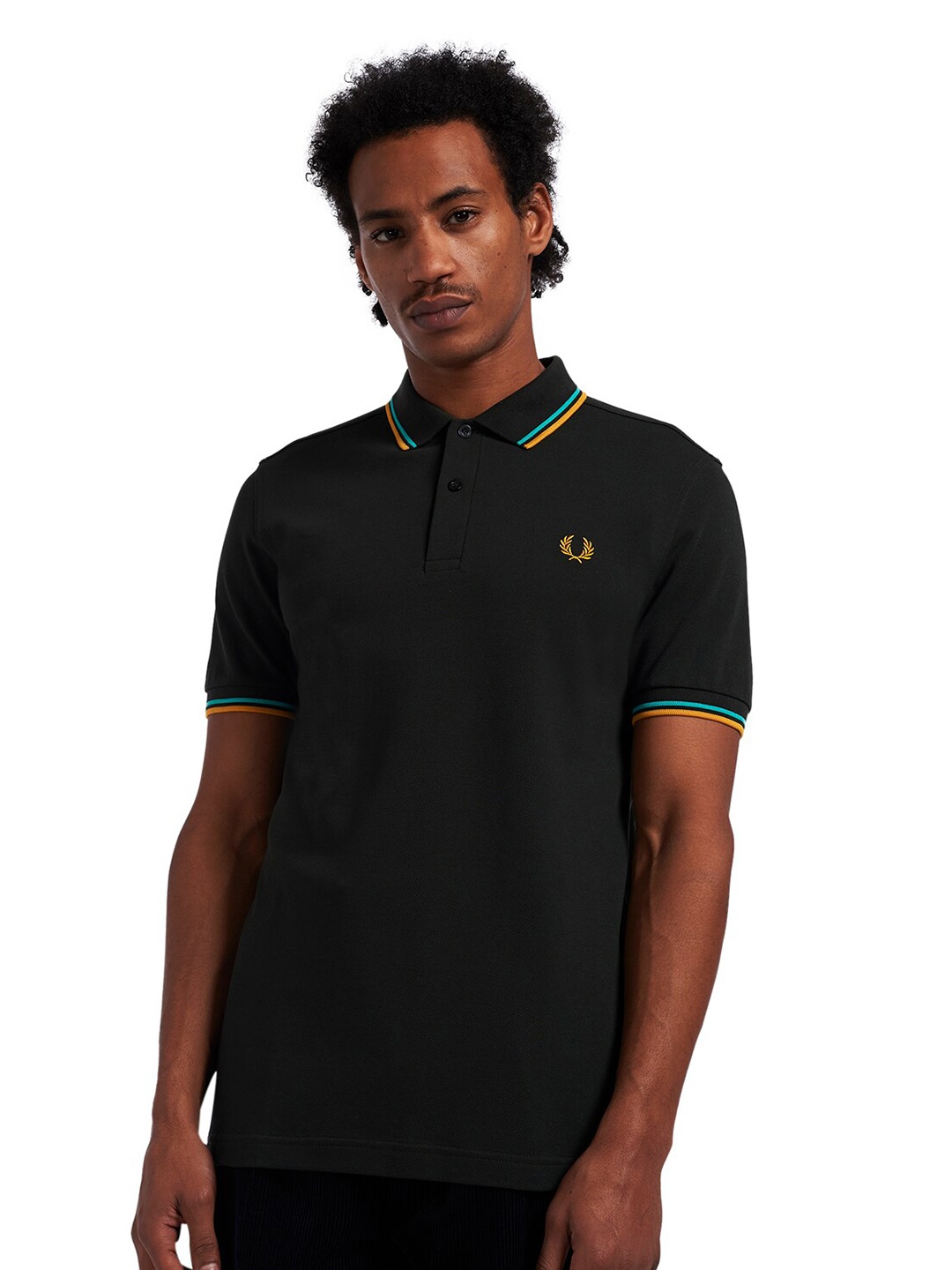 

Fred Perry Men Green Polo Collar Pure Cotton T-shirt