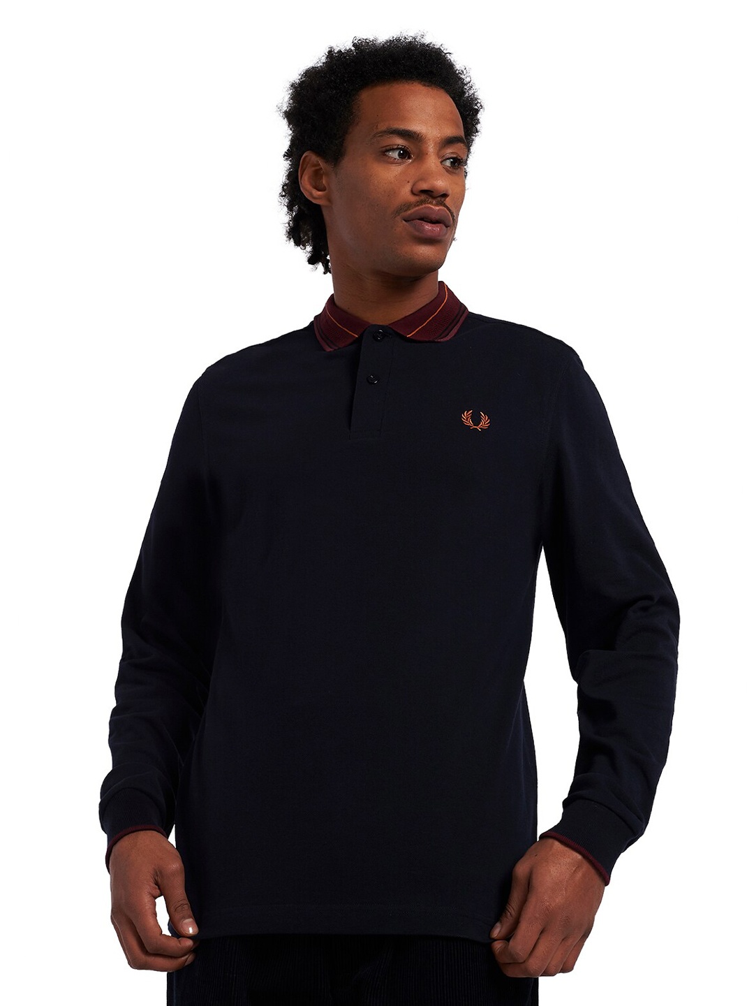 

Fred Perry Men Navy Blue & Brown Polo Collar Pure Cotton T-shirt