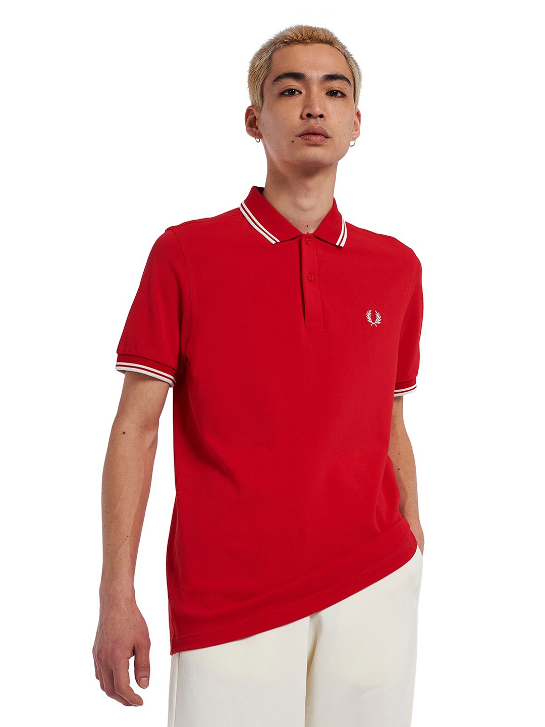 

Fred Perry Men Red Polo Collar Pure Cotton T-shirt