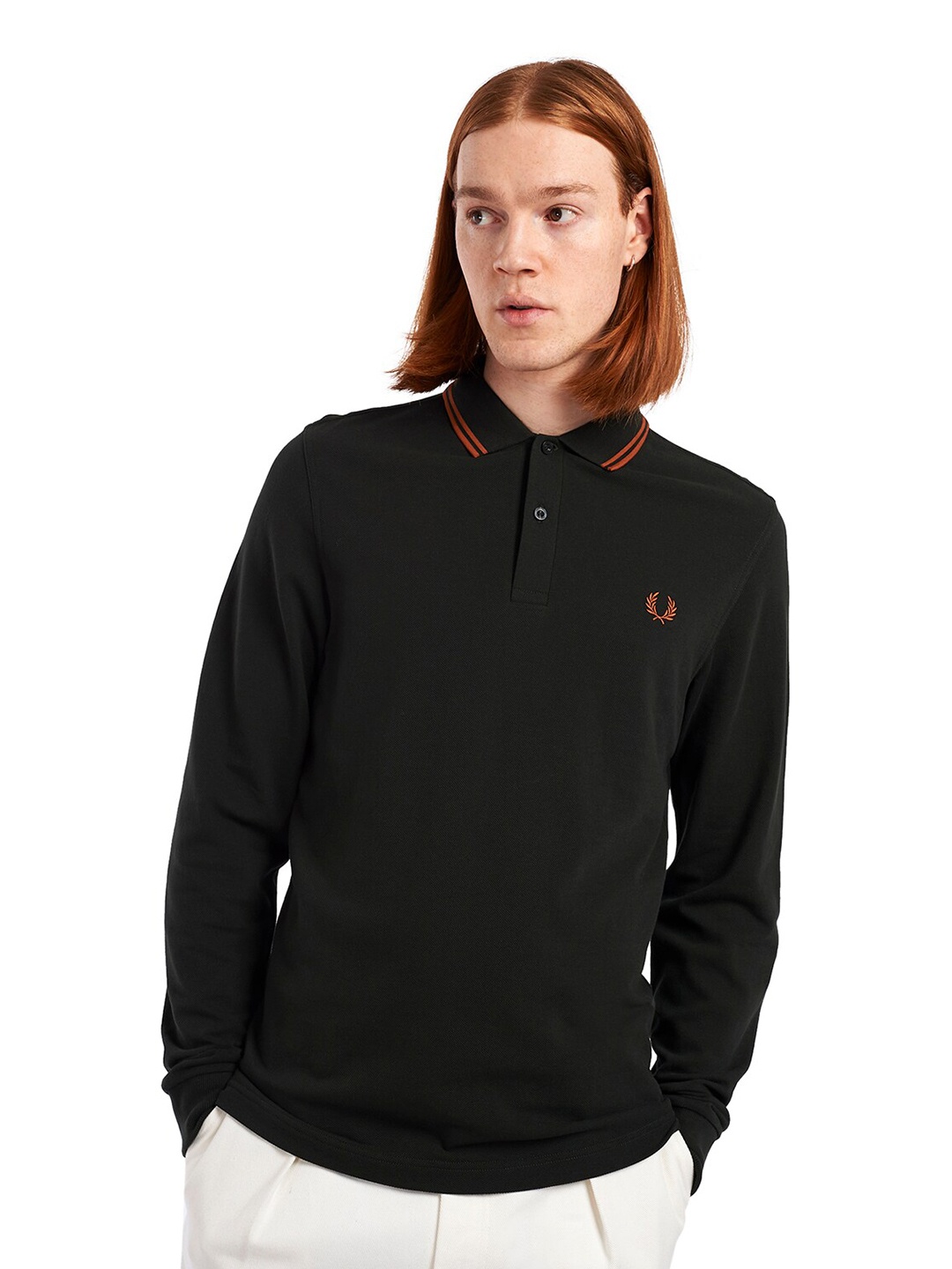 

Fred Perry Men Green Polo Collar Pure Cotton T-shirt