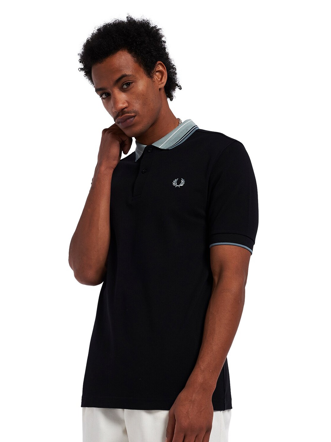 

Fred Perry Men Black & Blue Polo Collar Pure Cotton T-shirt